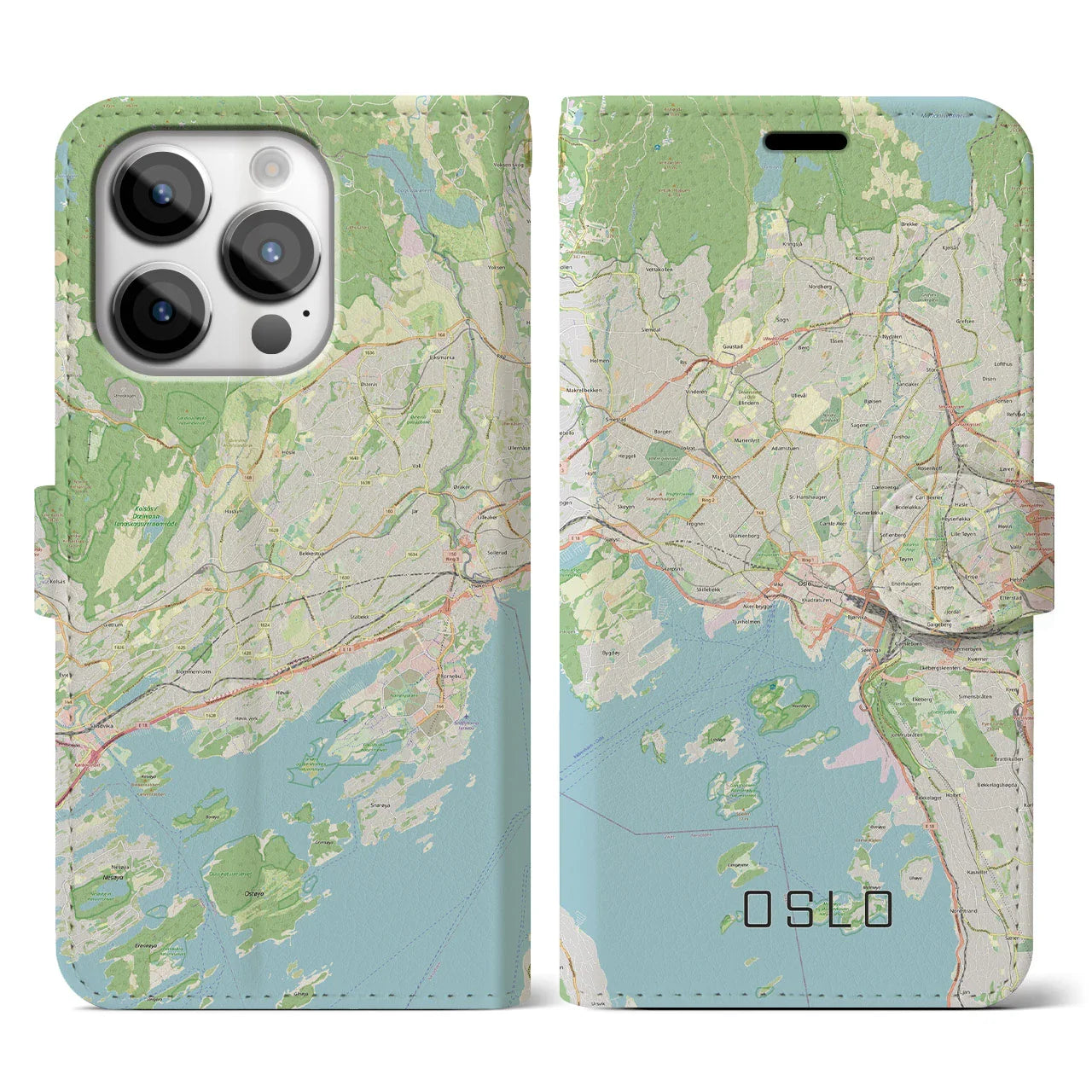 【オスロ(ノルウェー)】地図柄iPhoneケース(手帳タイプ)ナチュラル・iPhone 14 Pro 用