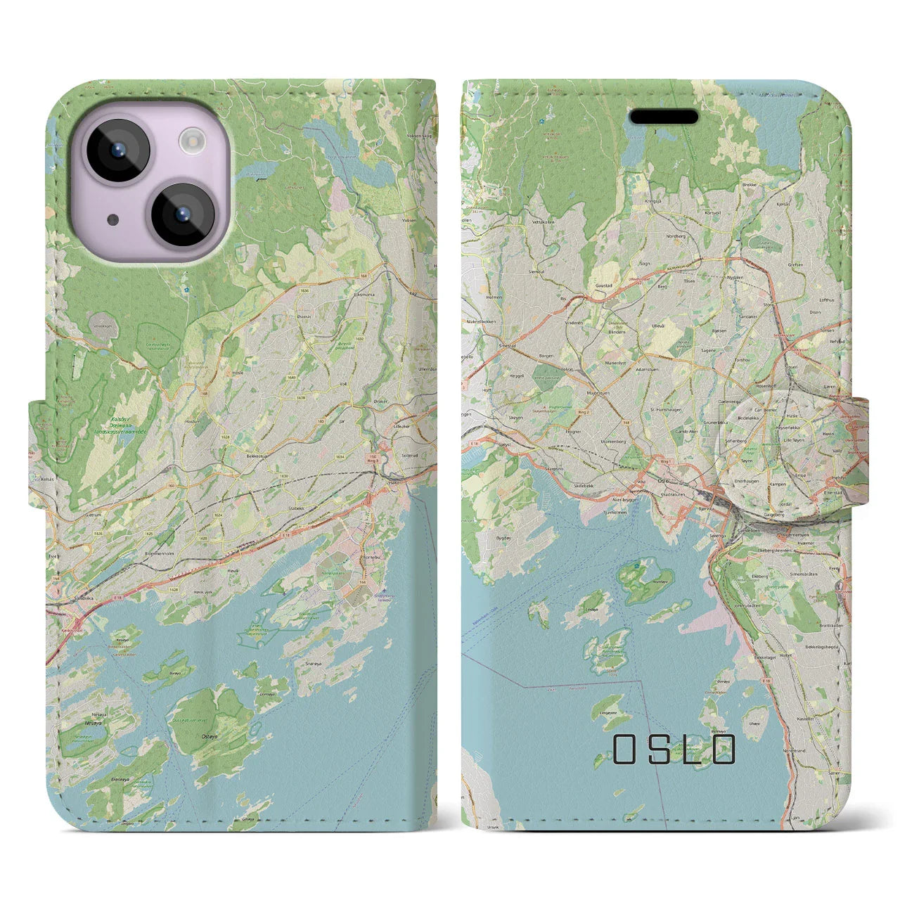 【オスロ(ノルウェー)】地図柄iPhoneケース(手帳タイプ)ナチュラル・iPhone 14 用