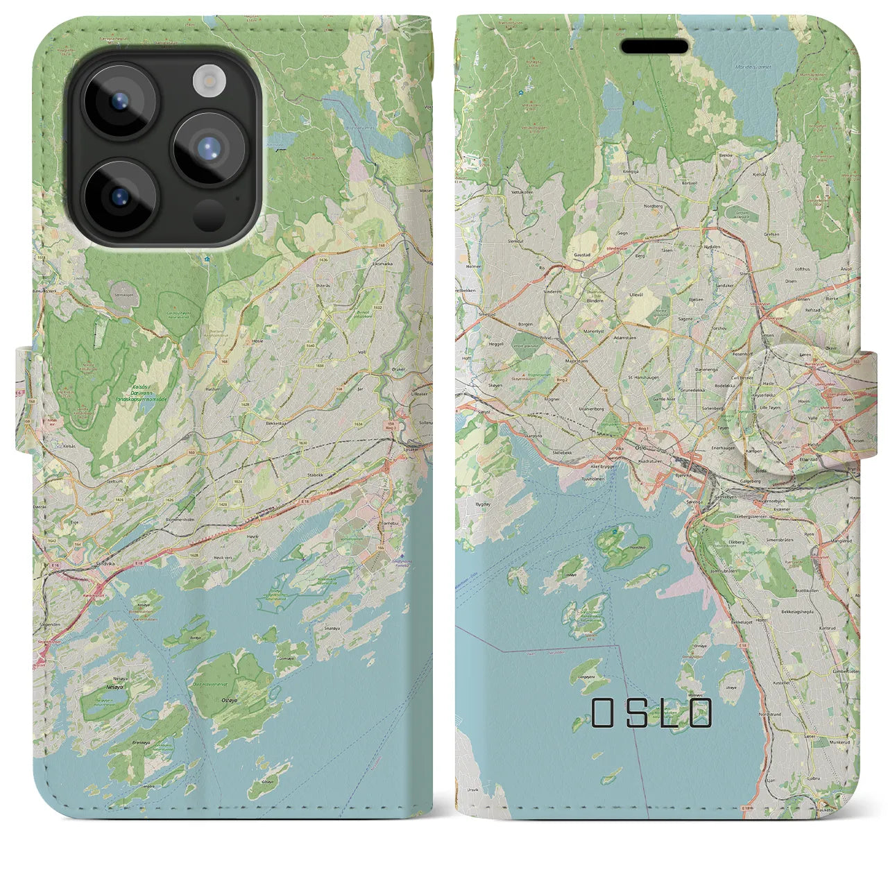【オスロ(ノルウェー)】地図柄iPhoneケース(手帳タイプ)ナチュラル・iPhone 15 Pro Max 用