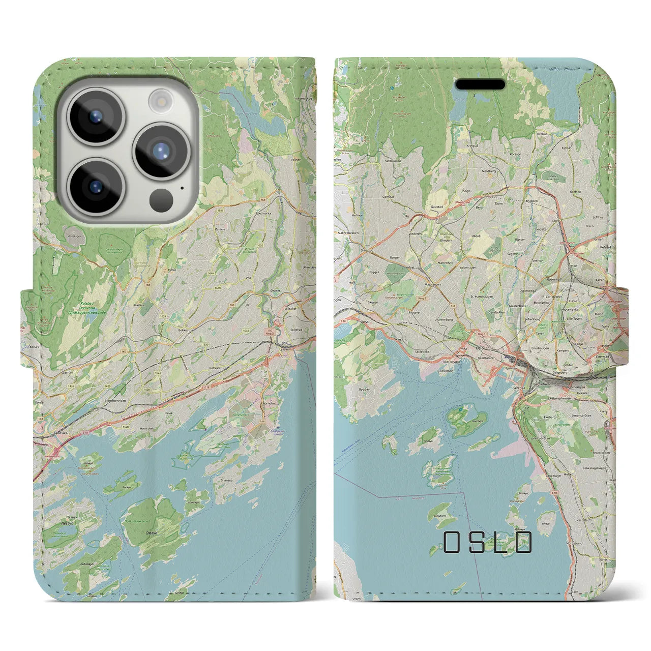 【オスロ(ノルウェー)】地図柄iPhoneケース(手帳タイプ)ナチュラル・iPhone 15 Pro 用
