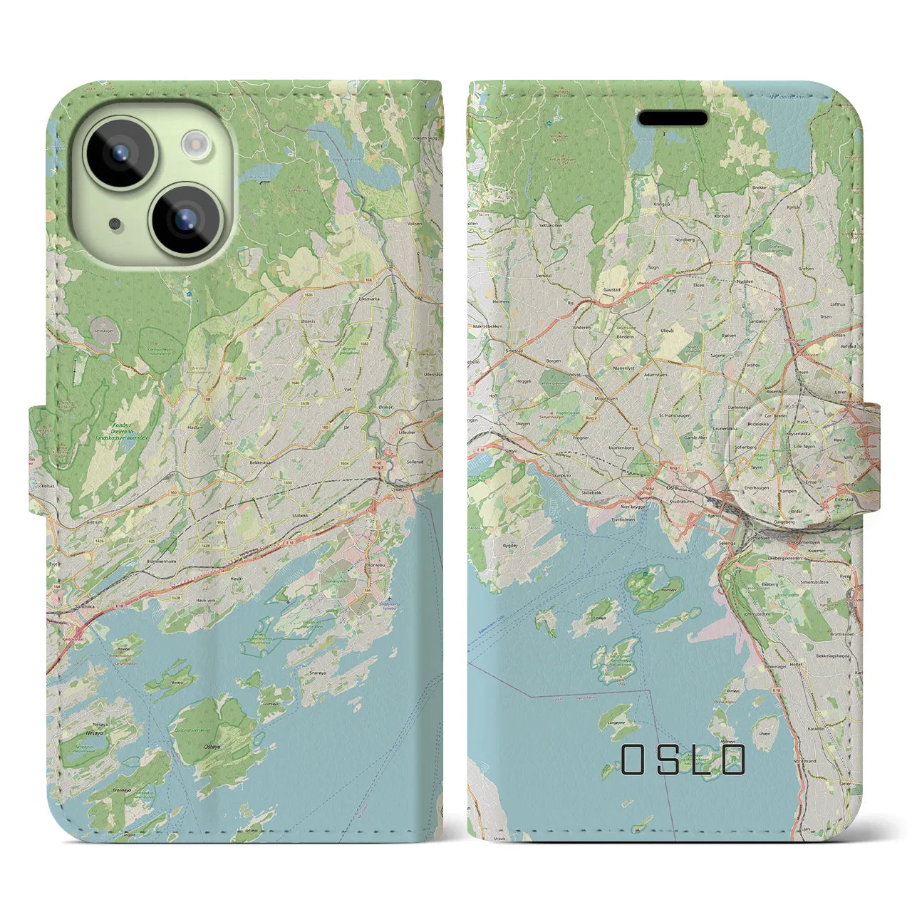 【オスロ(ノルウェー)】地図柄iPhoneケース(手帳タイプ)ナチュラル・iPhone 15 用