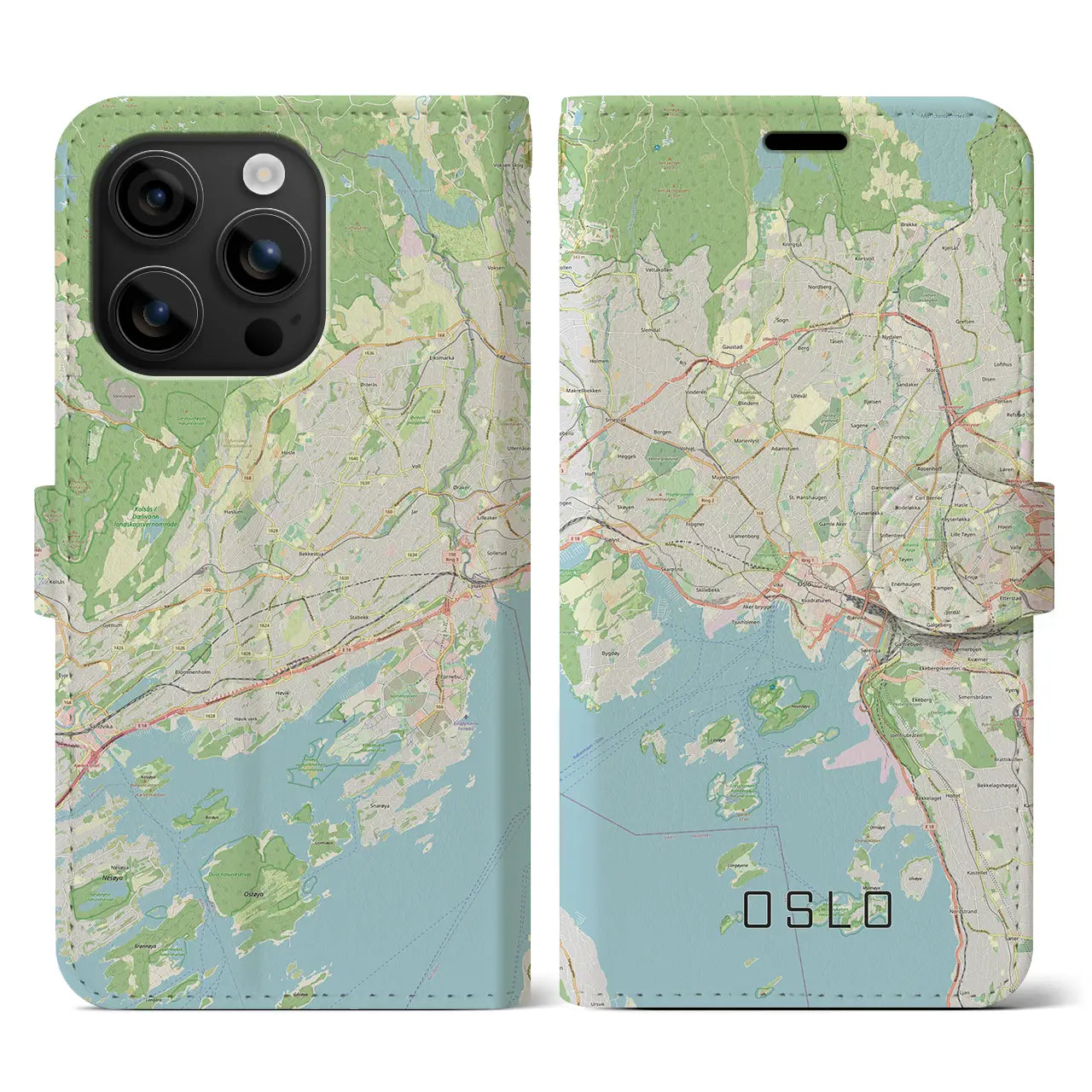 【オスロ(ノルウェー)】地図柄iPhoneケース(手帳タイプ)ナチュラル・iPhone 16 用