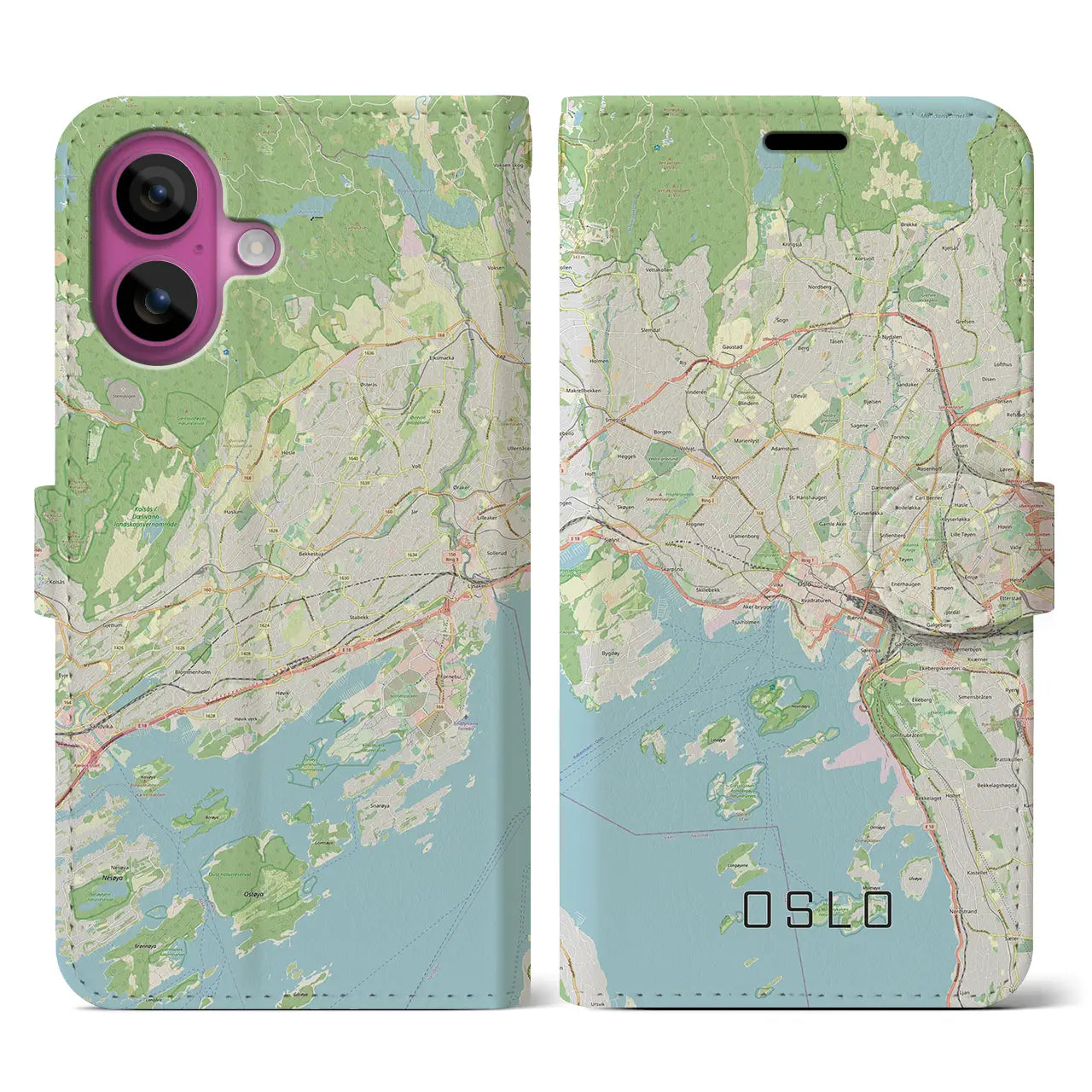 【オスロ(ノルウェー)】地図柄iPhoneケース(手帳タイプ)ナチュラル・iPhone 16 Pro 用
