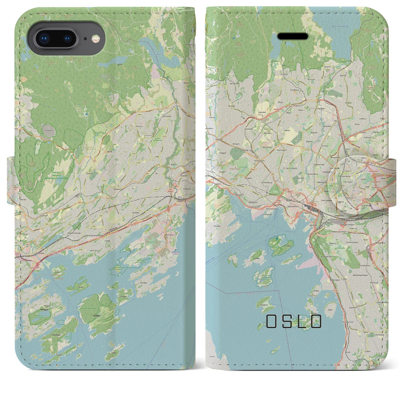 【オスロ(ノルウェー)】地図柄iPhoneケース(手帳タイプ)ナチュラル・iPhone 8Plus /7Plus / 6sPlus / 6Plus 用