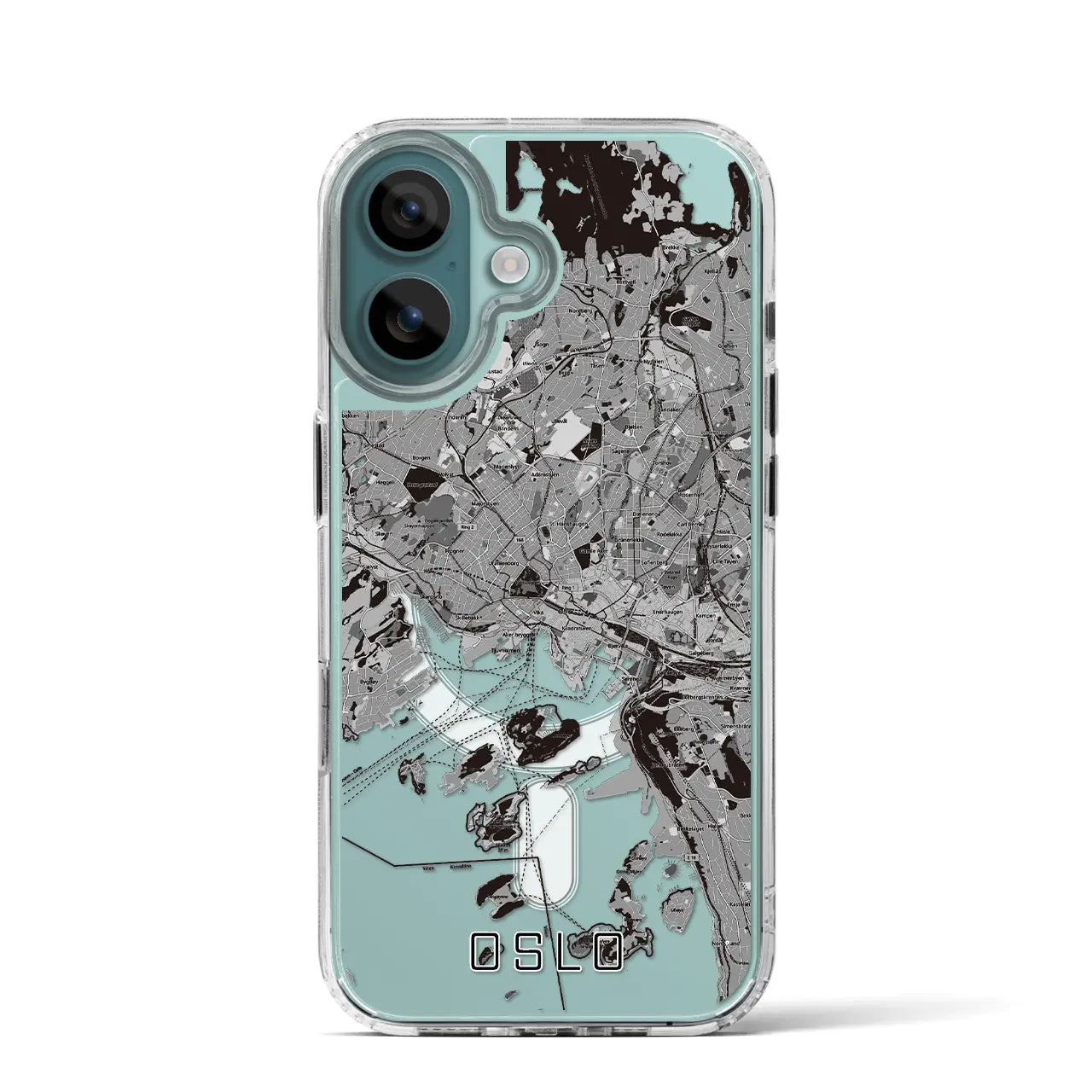 【オスロ(ノルウェー)】地図柄iPhoneケース(MagSafeタイプ)モノトーン・iPhone 16 Pro 用