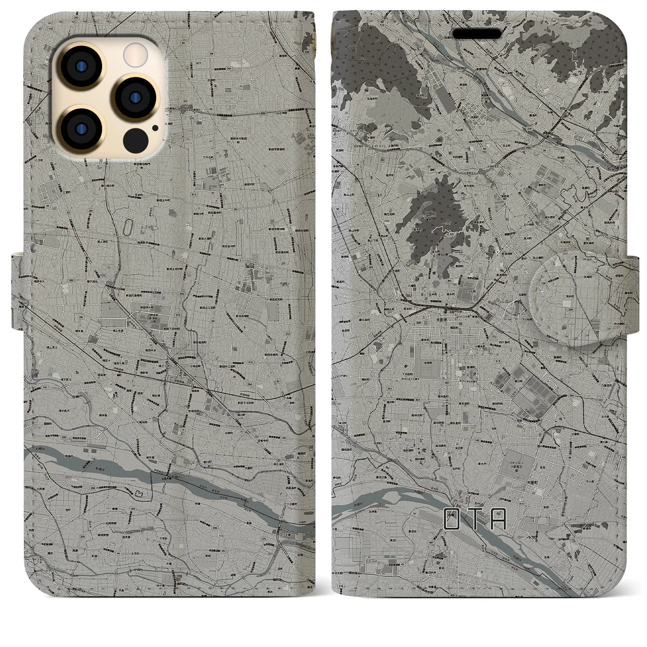 【太田(群馬県)】地図柄iPhoneケース(手帳タイプ)ナチュラル・iPhone 13 Pro Max 用