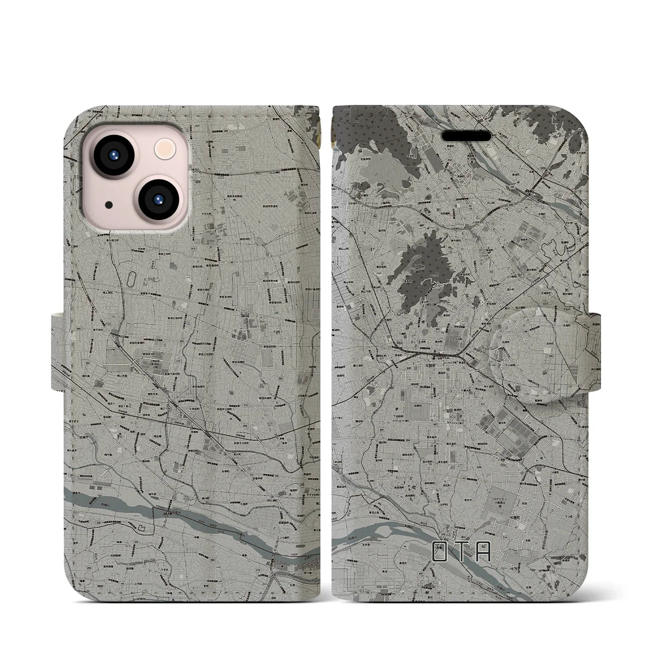 【太田(群馬県)】地図柄iPhoneケース(手帳タイプ)ナチュラル・iPhone 14 用