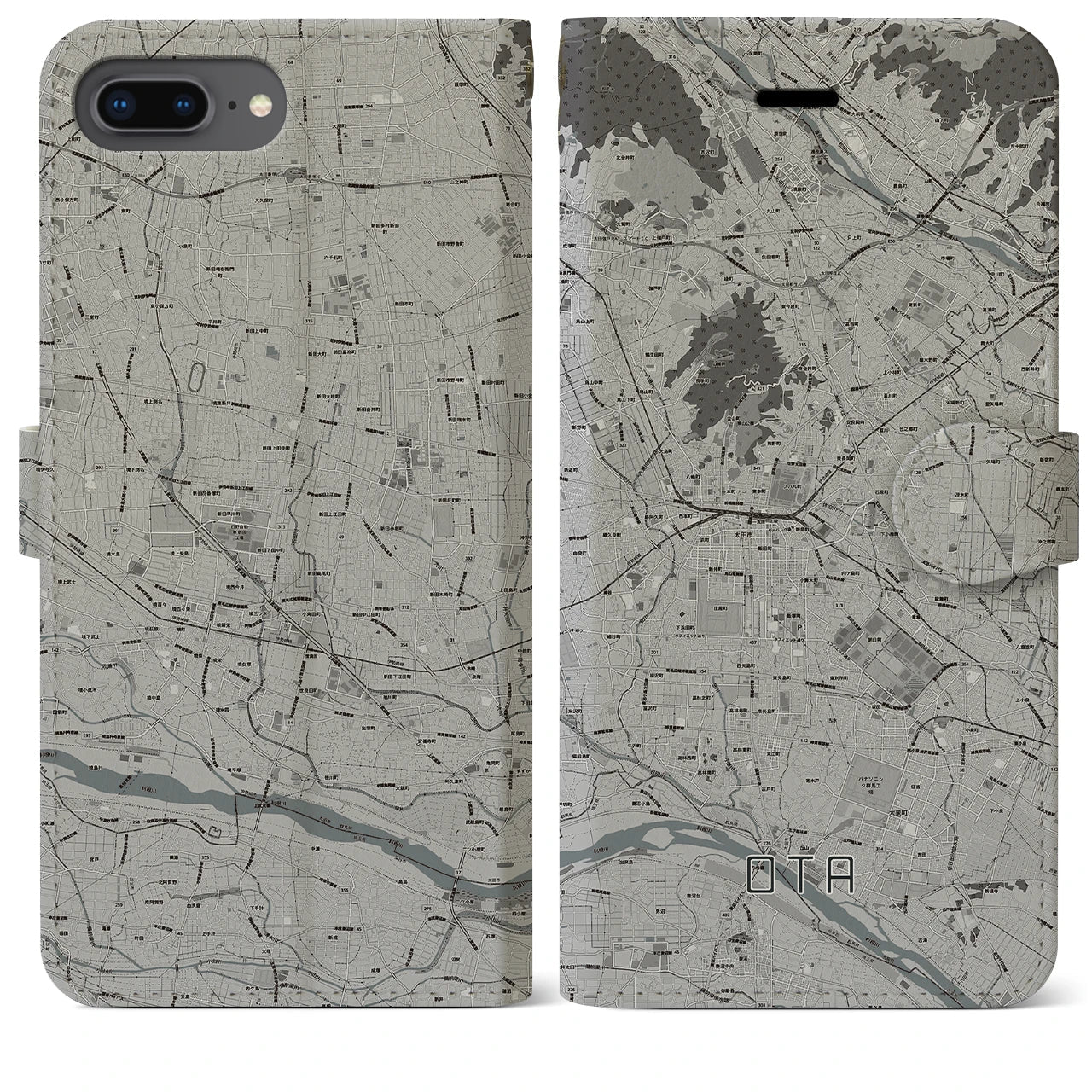 【太田(群馬県)】地図柄iPhoneケース(手帳タイプ)モノトーン・iPhone 12 Pro Max 用