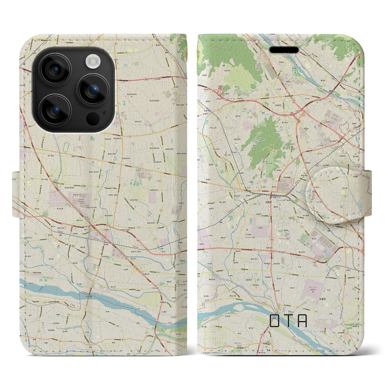 【太田(群馬県)】地図柄iPhoneケース(手帳タイプ)ナチュラル・iPhone 16 用