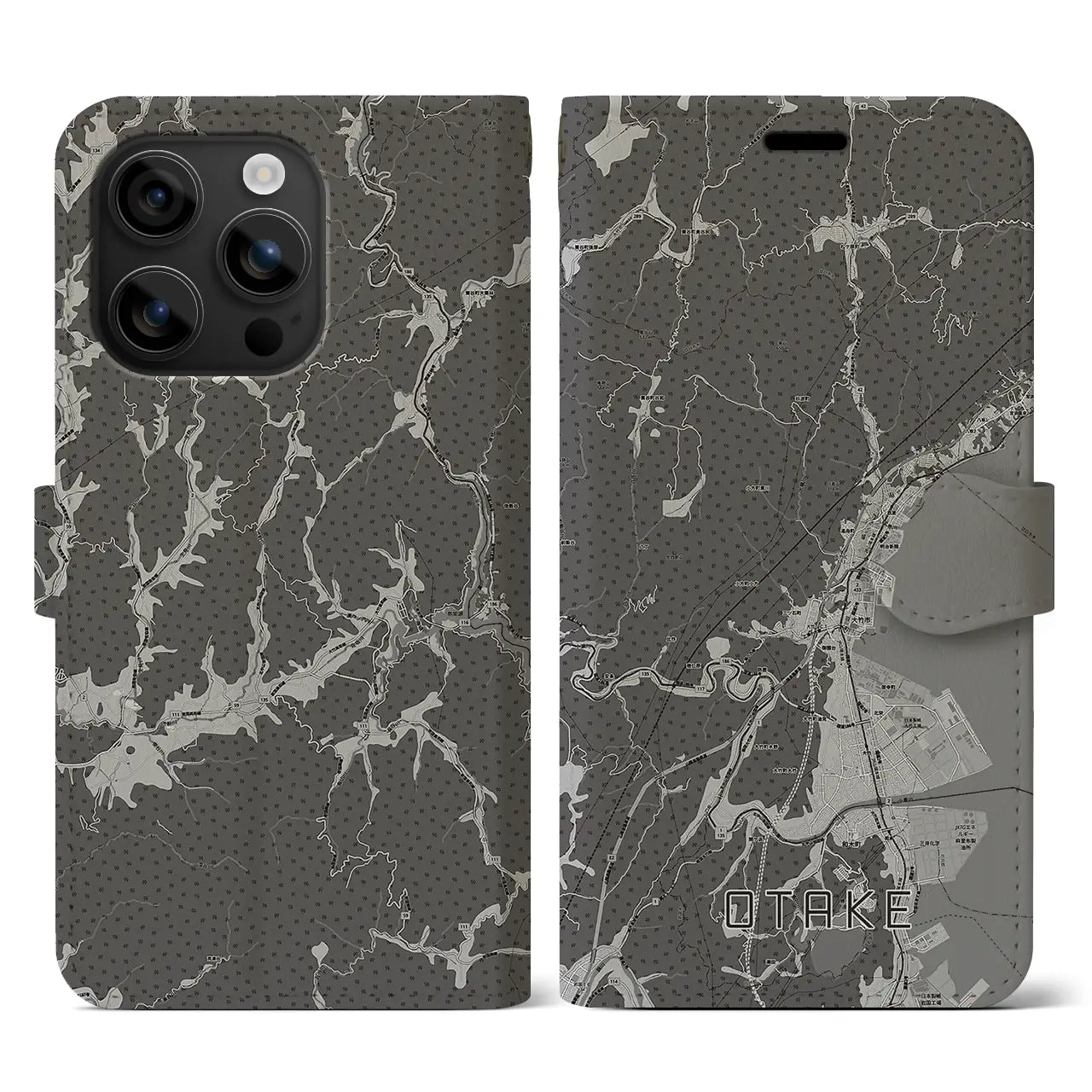 【大竹(広島県)】地図柄iPhoneケース(手帳タイプ)モノトーン・iPhone 16 用