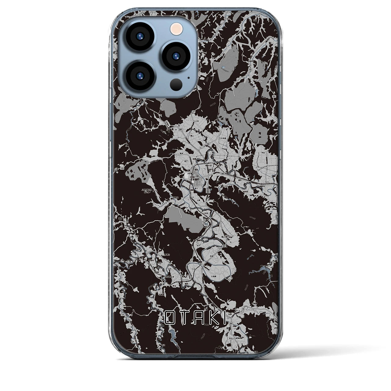 【大多喜(千葉県)】地図柄iPhoneケース(クリアタイプ)モノトーン・iPhone 13 Pro Max 用