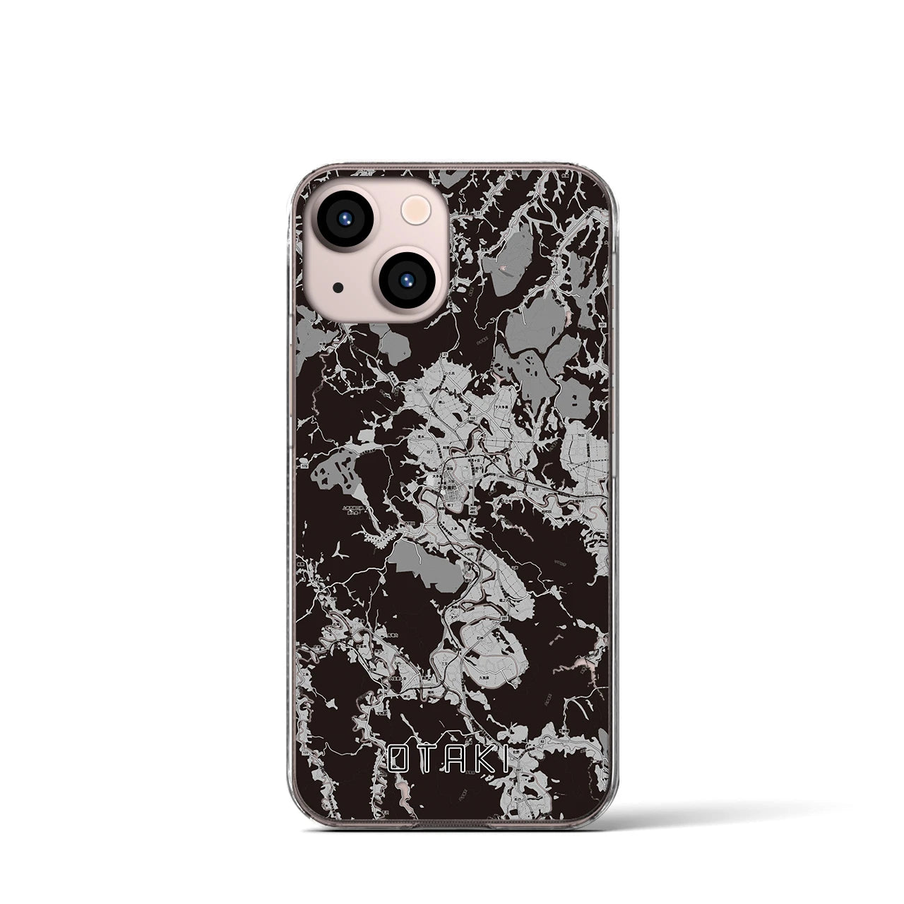【大多喜(千葉県)】地図柄iPhoneケース(クリアタイプ)モノトーン・iPhone 13 mini 用