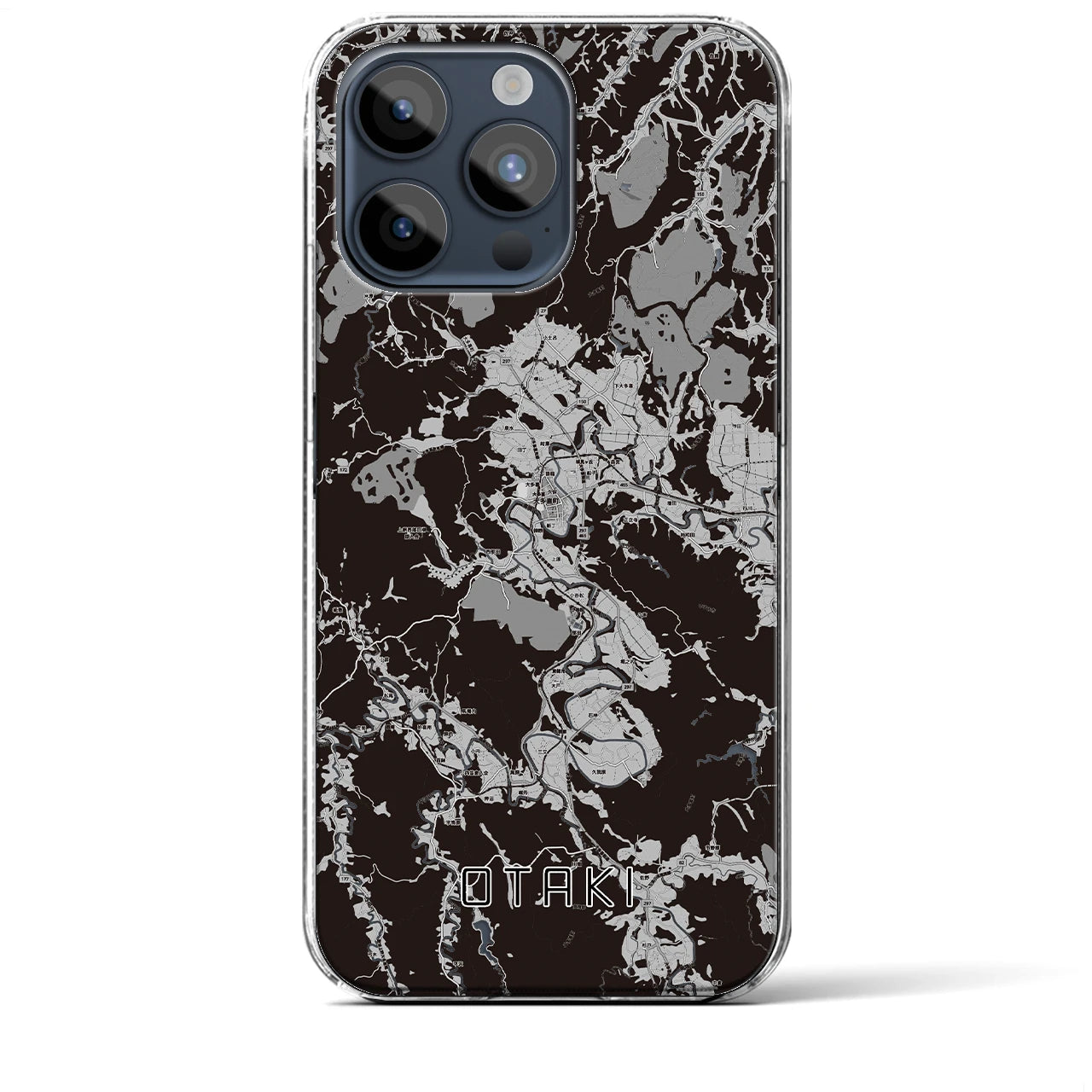 【大多喜(千葉県)】地図柄iPhoneケース(クリアタイプ)モノトーン・iPhone 15 Pro Max 用