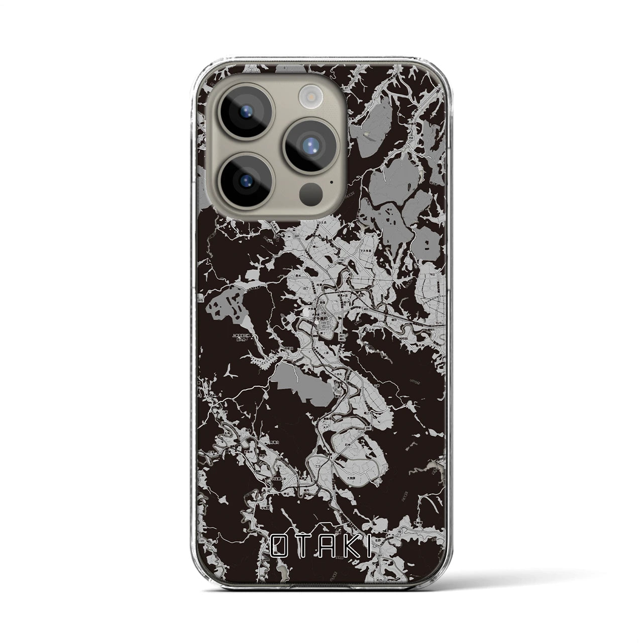 【大多喜(千葉県)】地図柄iPhoneケース(クリアタイプ)モノトーン・iPhone 15 Pro 用