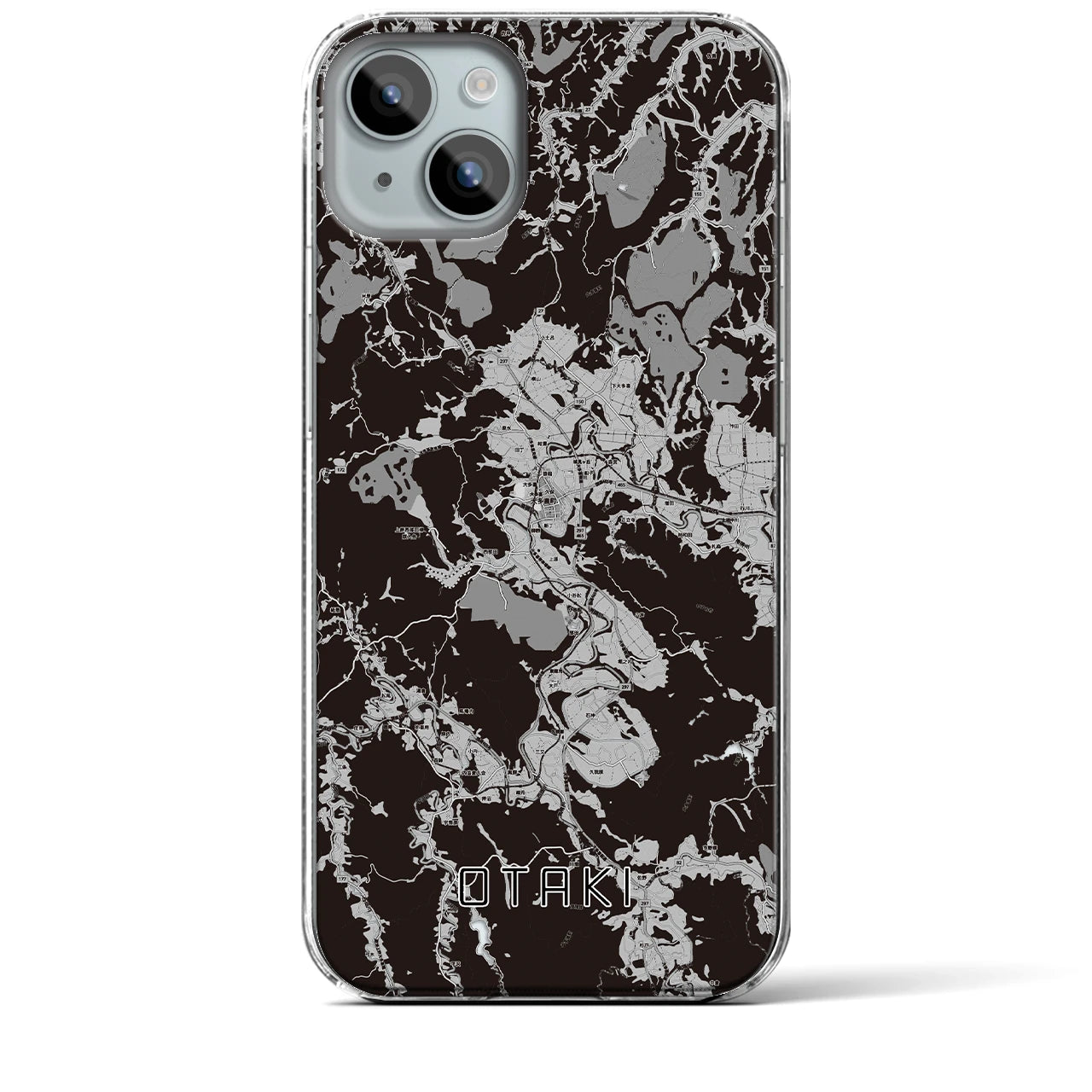 【大多喜(千葉県)】地図柄iPhoneケース(クリアタイプ)モノトーン・iPhone 15 Plus 用