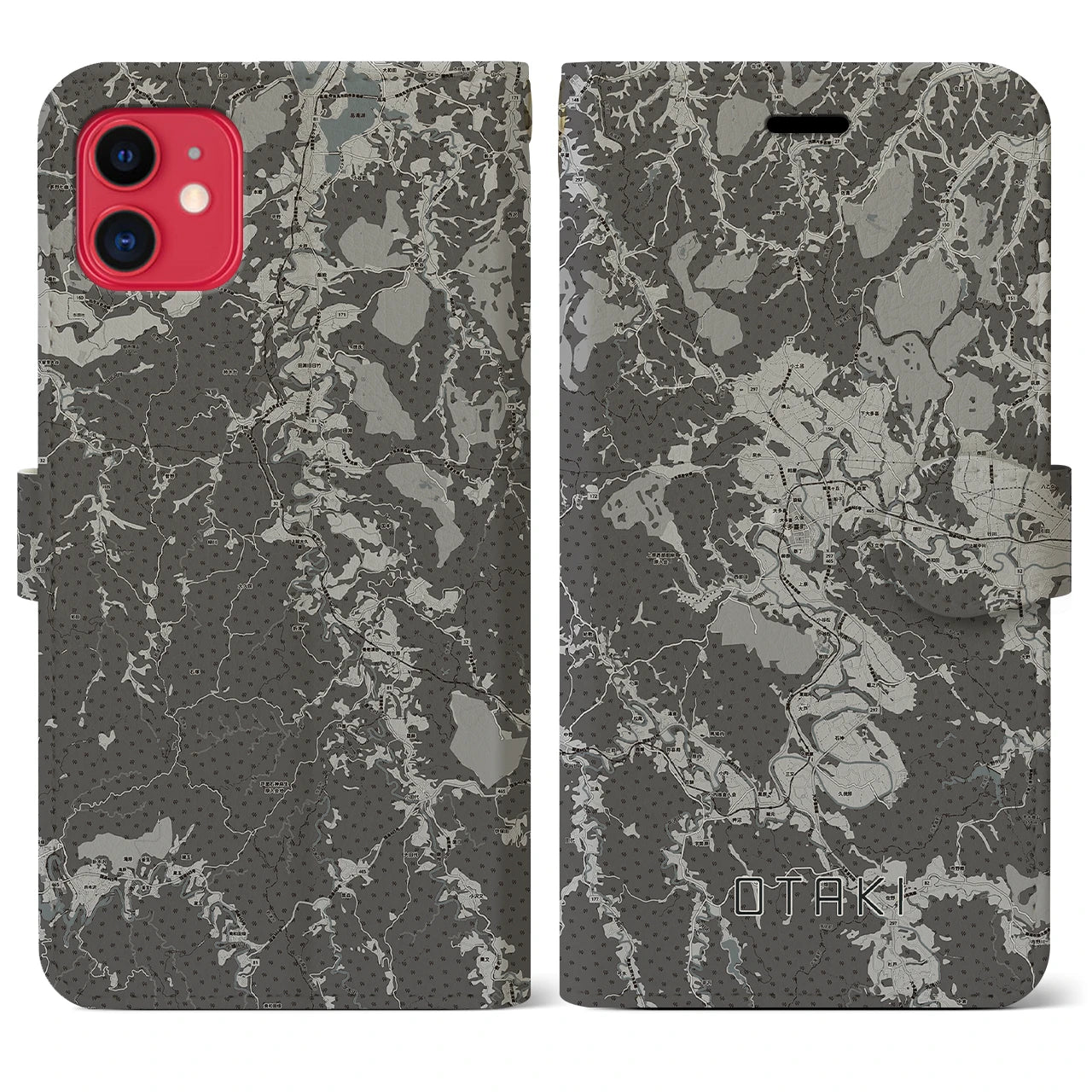 【大多喜(千葉県)】地図柄iPhoneケース(手帳タイプ)モノトーン・iPhone 11 用