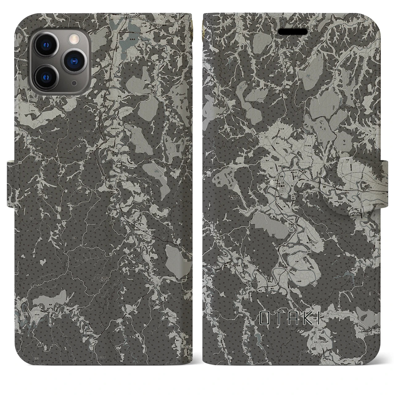 【大多喜(千葉県)】地図柄iPhoneケース(手帳タイプ)モノトーン・iPhone 11 Pro Max 用
