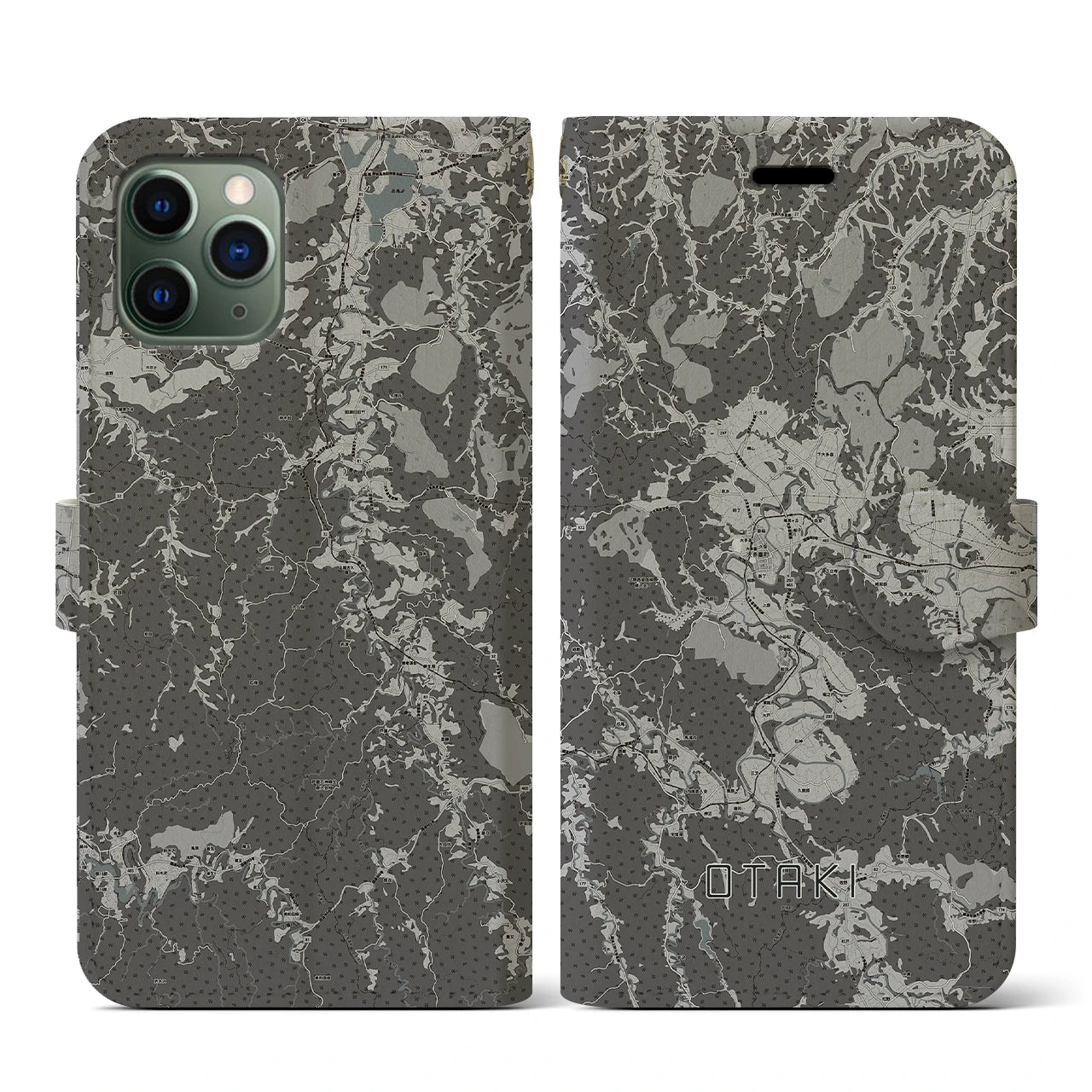 【大多喜(千葉県)】地図柄iPhoneケース(手帳タイプ)モノトーン・iPhone 11 Pro 用