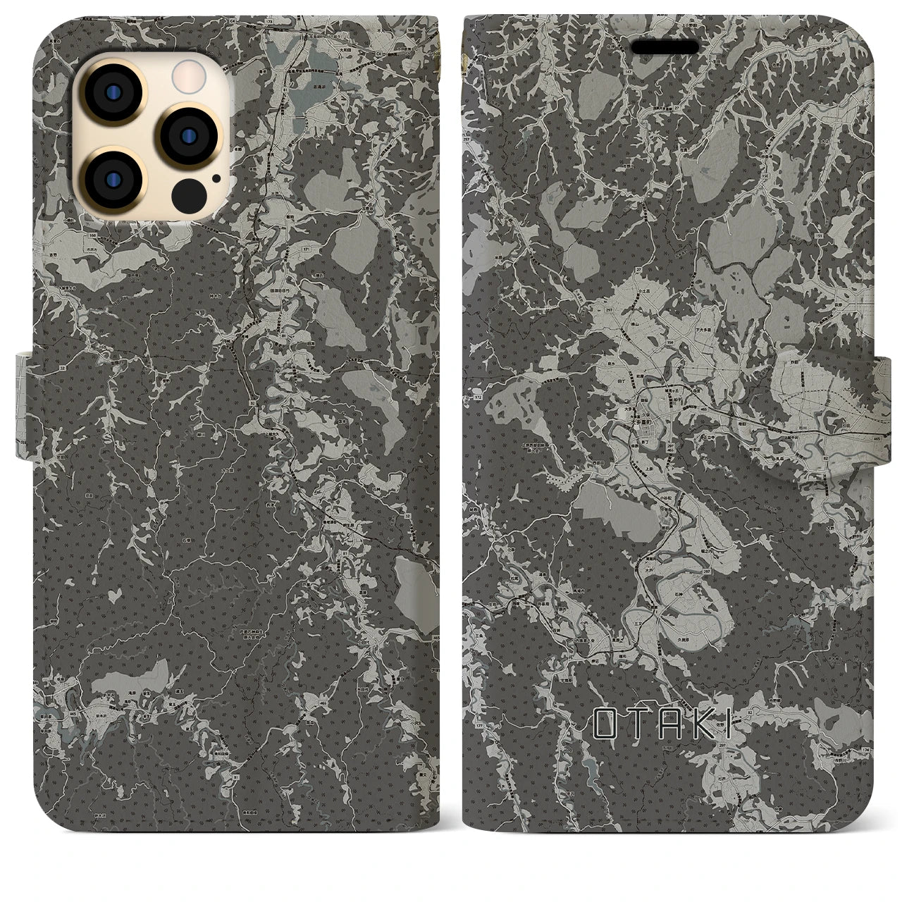 【大多喜(千葉県)】地図柄iPhoneケース(手帳タイプ)モノトーン・iPhone 12 Pro Max 用
