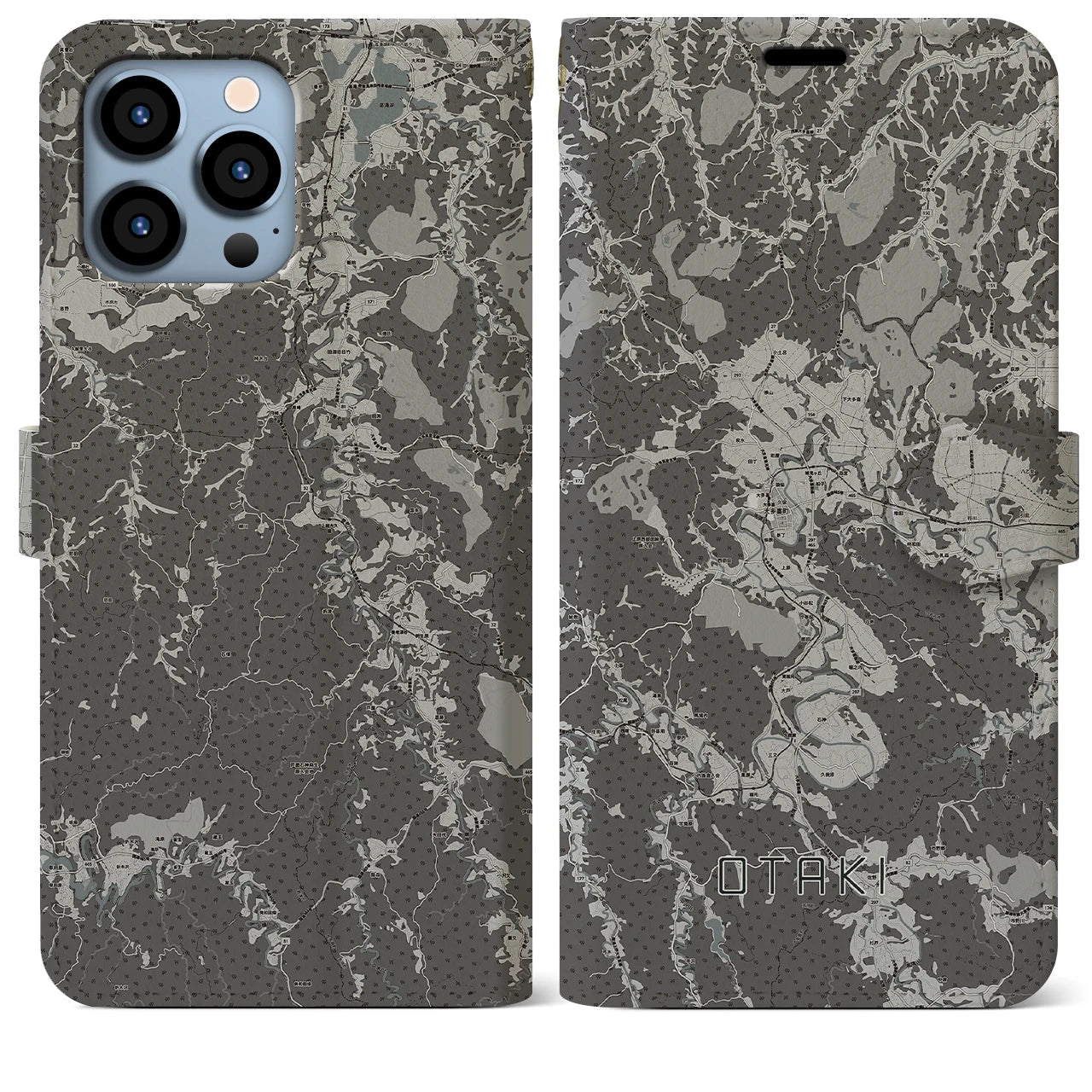 【大多喜(千葉県)】地図柄iPhoneケース(手帳タイプ)モノトーン・iPhone 13 Pro Max 用