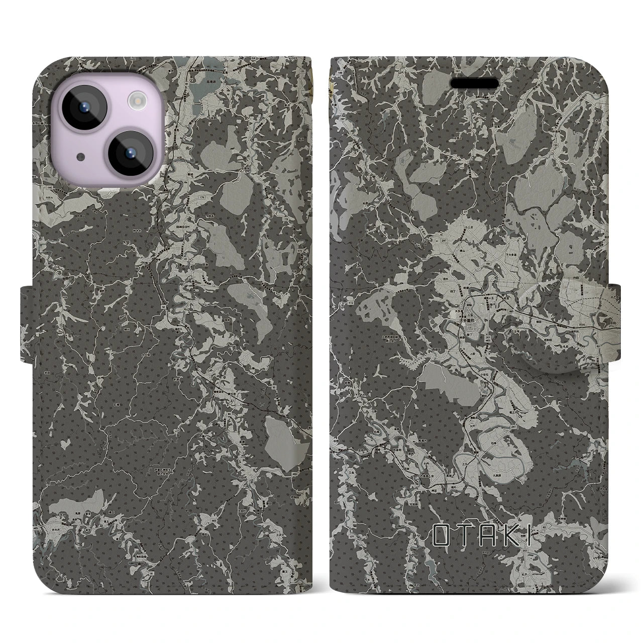 【大多喜(千葉県)】地図柄iPhoneケース(手帳タイプ)モノトーン・iPhone 14 用