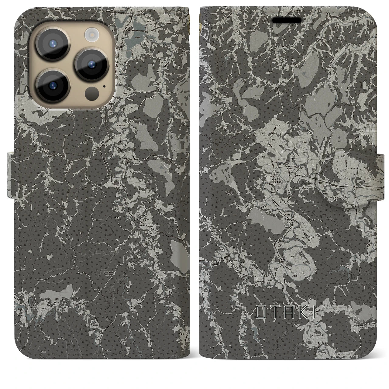 【大多喜(千葉県)】地図柄iPhoneケース(手帳タイプ)モノトーン・iPhone 14 Pro Max 用