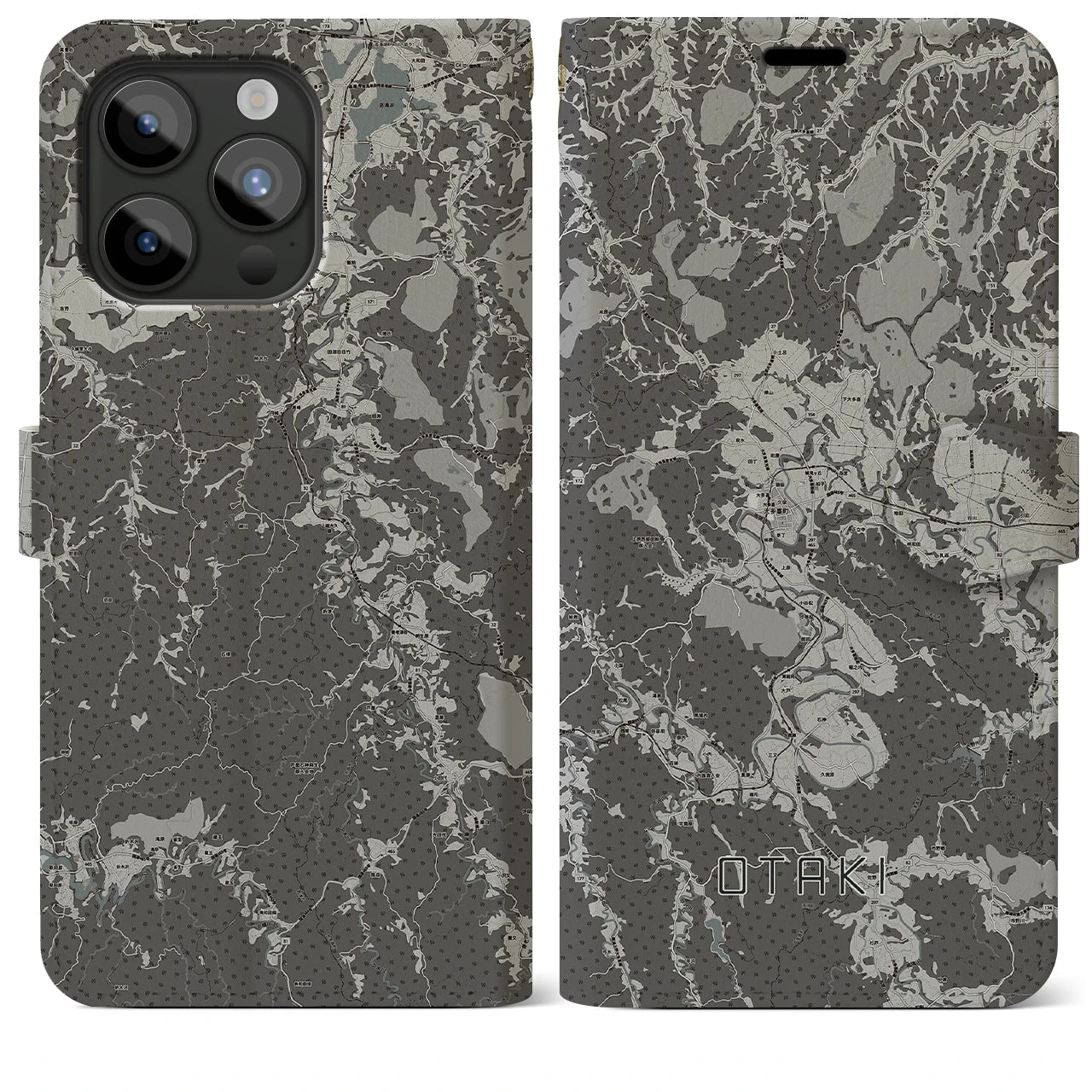 【大多喜(千葉県)】地図柄iPhoneケース(手帳タイプ)モノトーン・iPhone 15 Pro Max 用