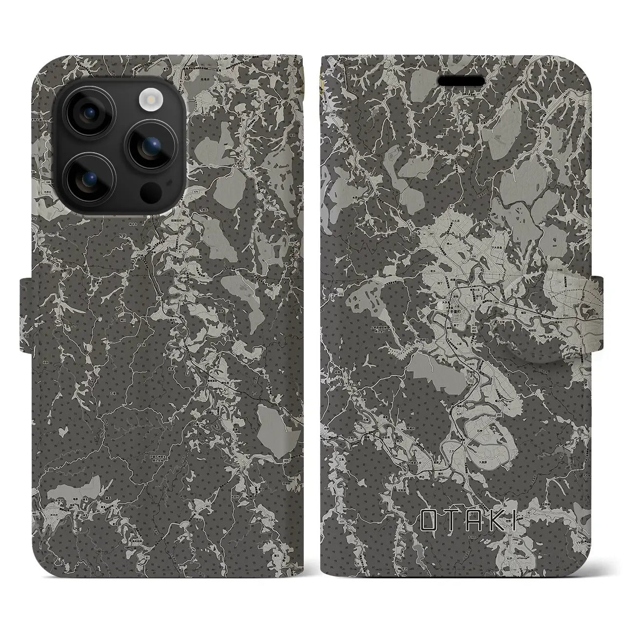 【大多喜(千葉県)】地図柄iPhoneケース(手帳タイプ)モノトーン・iPhone 16 用
