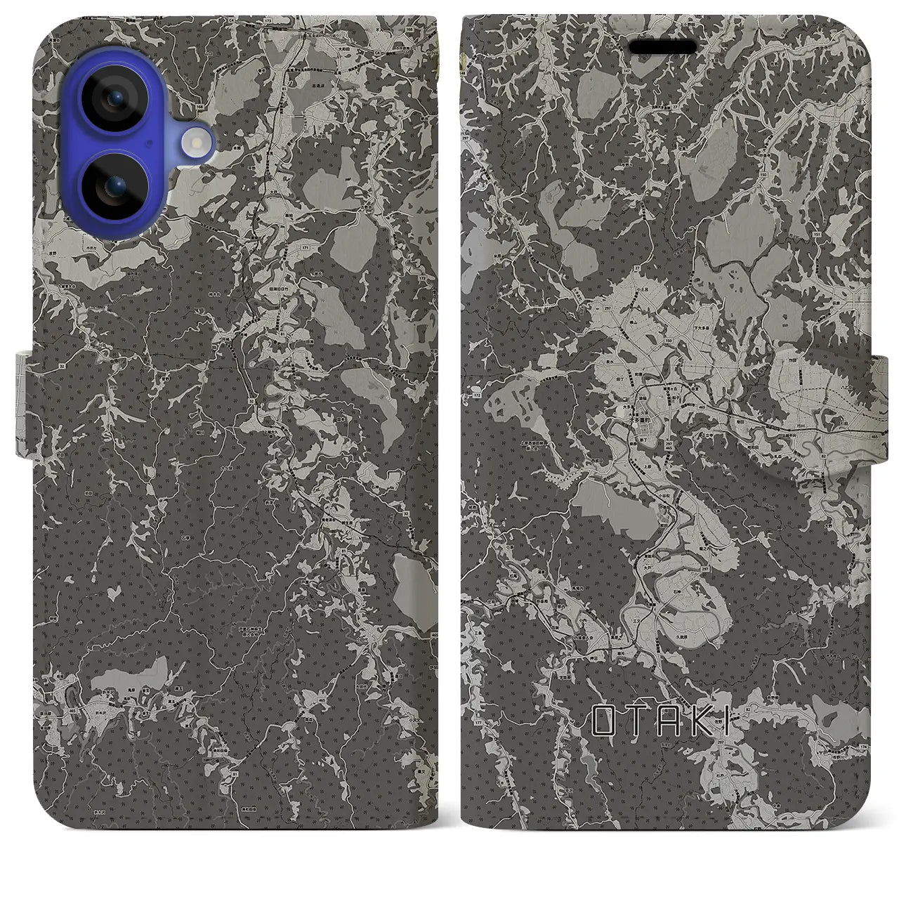【大多喜(千葉県)】地図柄iPhoneケース(手帳タイプ)モノトーン・iPhone 16 Pro Max 用