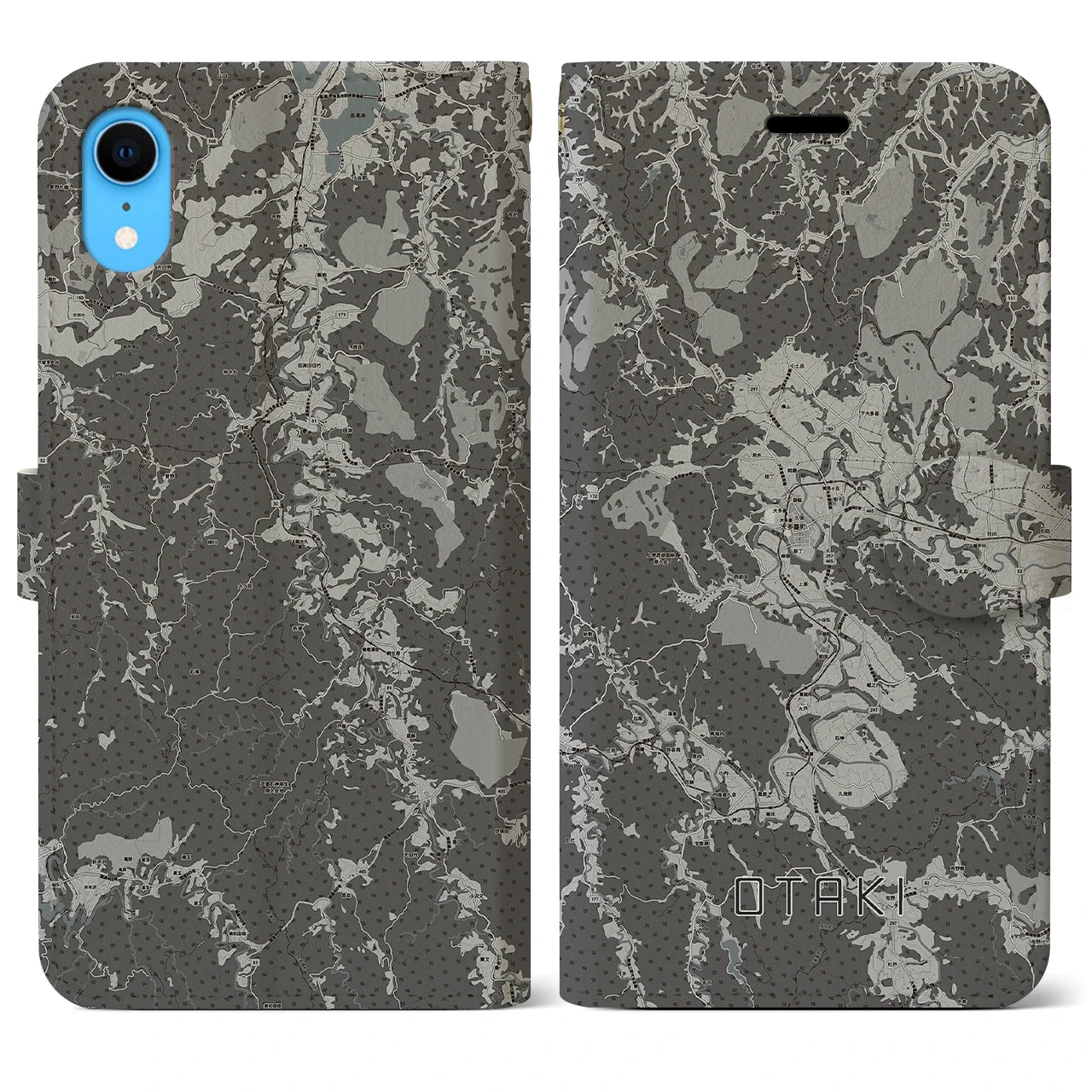 【大多喜(千葉県)】地図柄iPhoneケース(手帳タイプ)モノトーン・iPhone XR 用