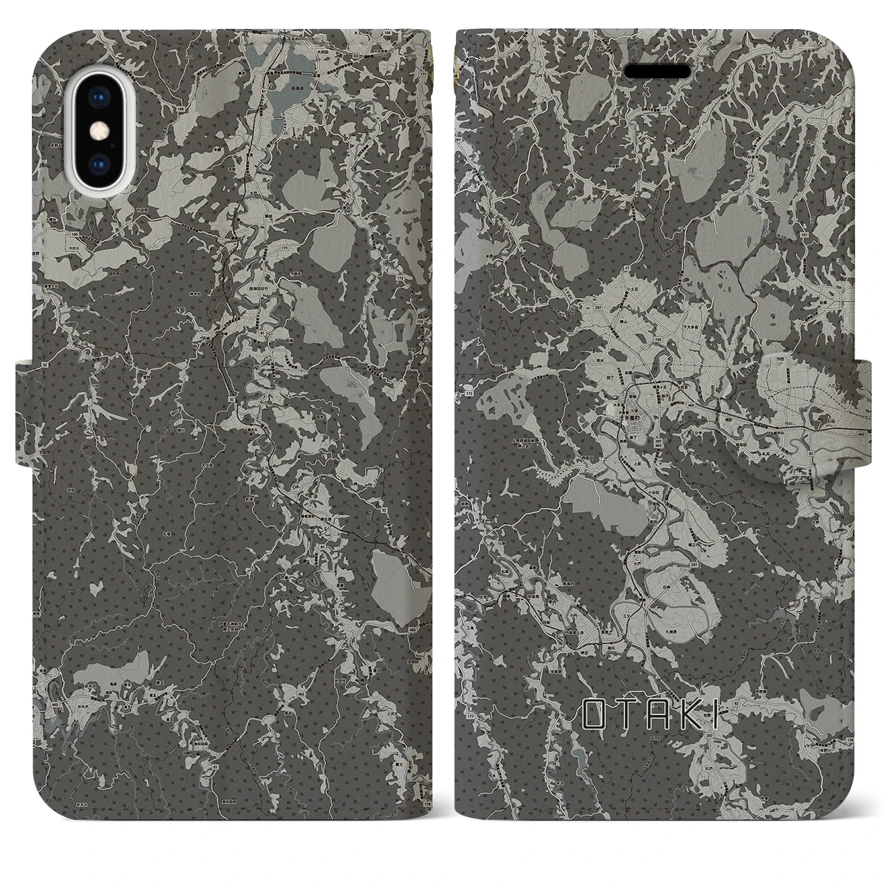 【大多喜(千葉県)】地図柄iPhoneケース(手帳タイプ)モノトーン・iPhone XS Max 用