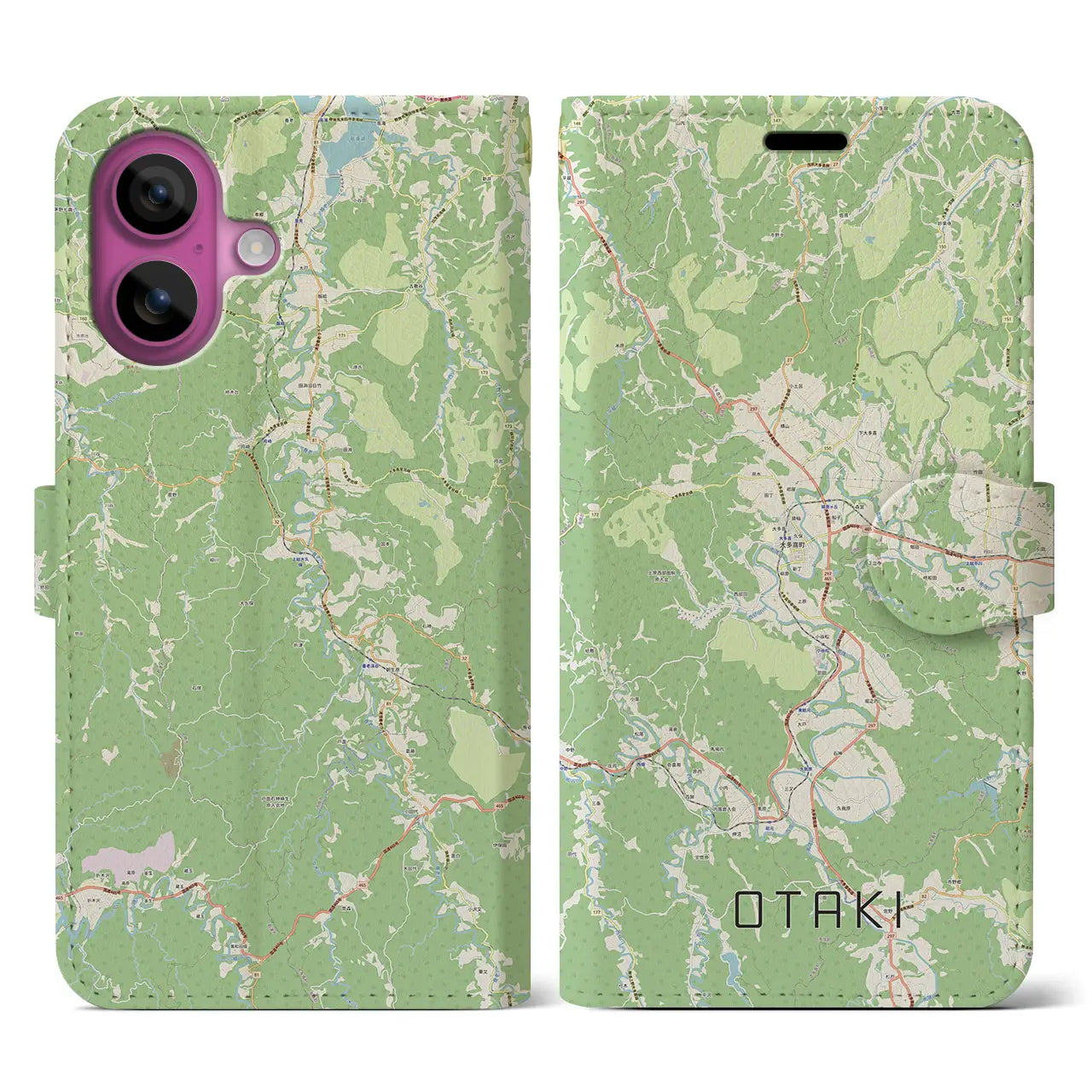 【大多喜(千葉県)】地図柄iPhoneケース(手帳タイプ)ナチュラル・iPhone 16 Pro 用