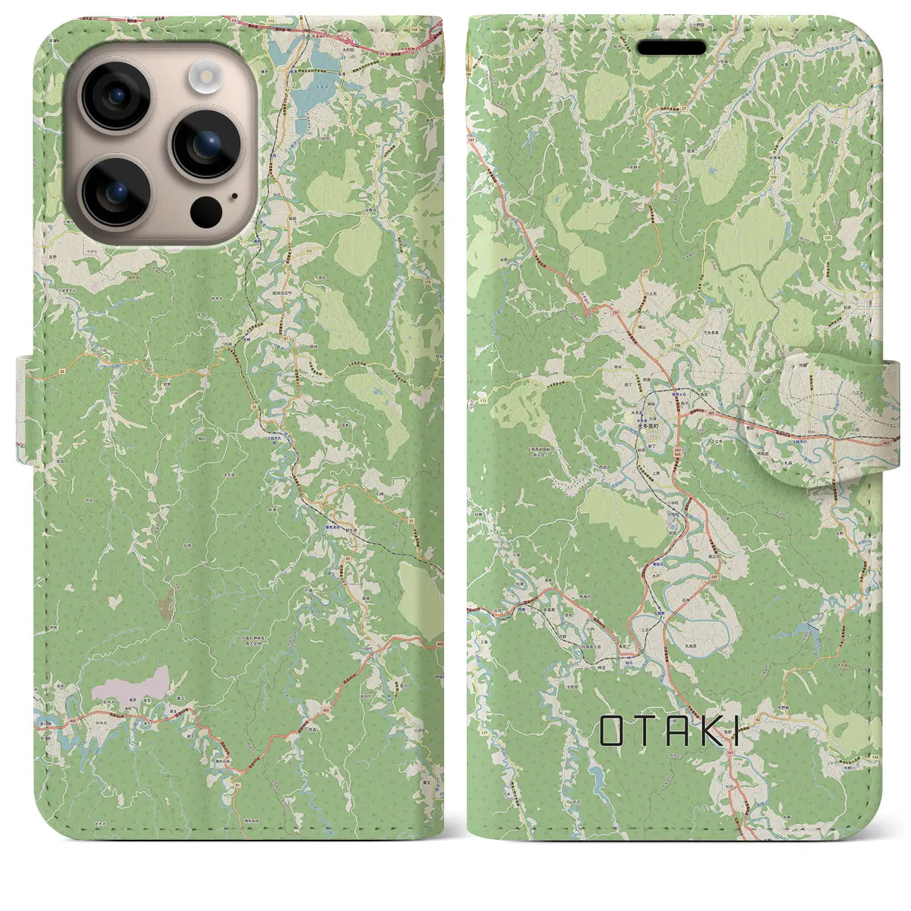 【大多喜(千葉県)】地図柄iPhoneケース(手帳タイプ)ナチュラル・iPhone 16 Plus 用