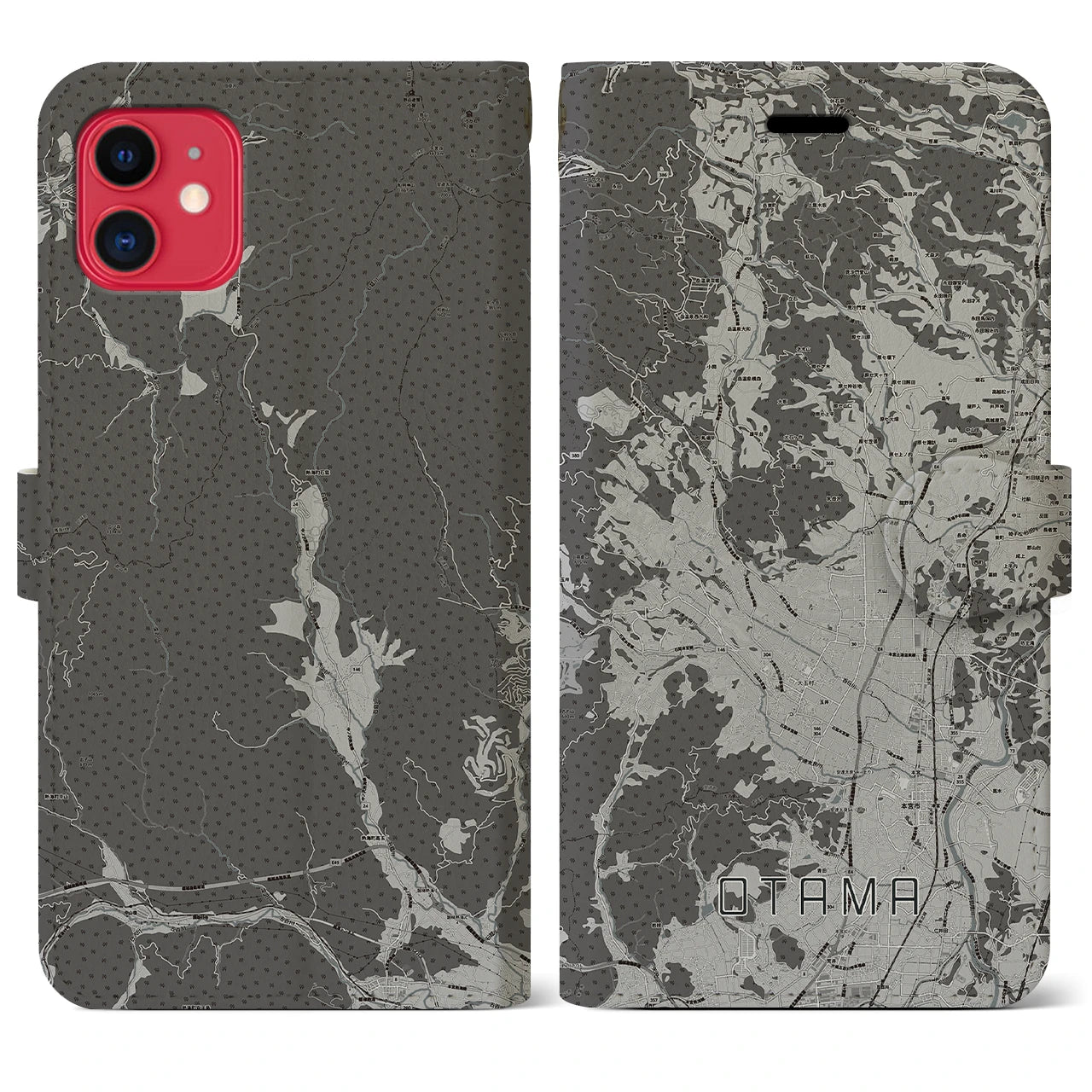 【大玉(福島県)】地図柄iPhoneケース(手帳タイプ)モノトーン・iPhone 11 用