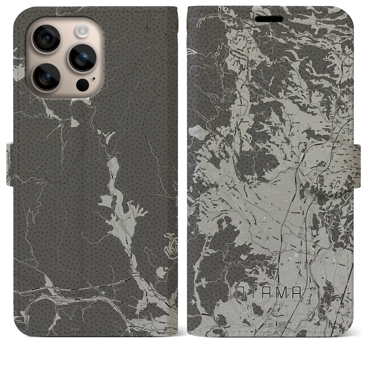 【大玉(福島県)】地図柄iPhoneケース(手帳タイプ)モノトーン・iPhone 16 Plus 用