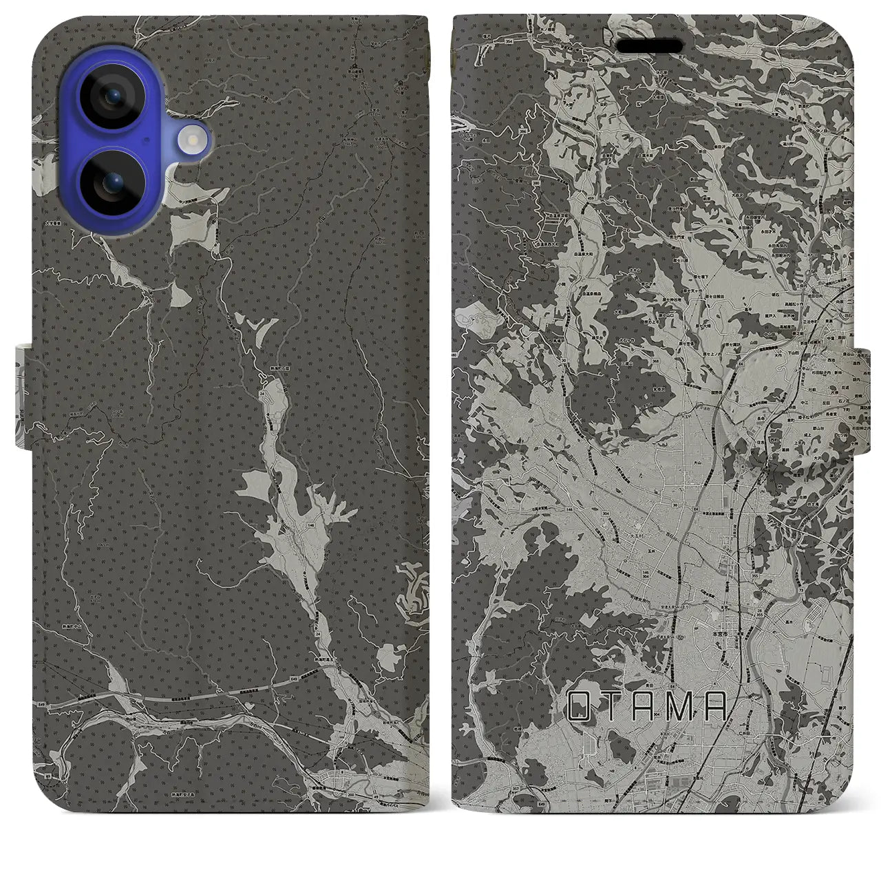 【大玉(福島県)】地図柄iPhoneケース(手帳タイプ)モノトーン・iPhone 16 Pro Max 用
