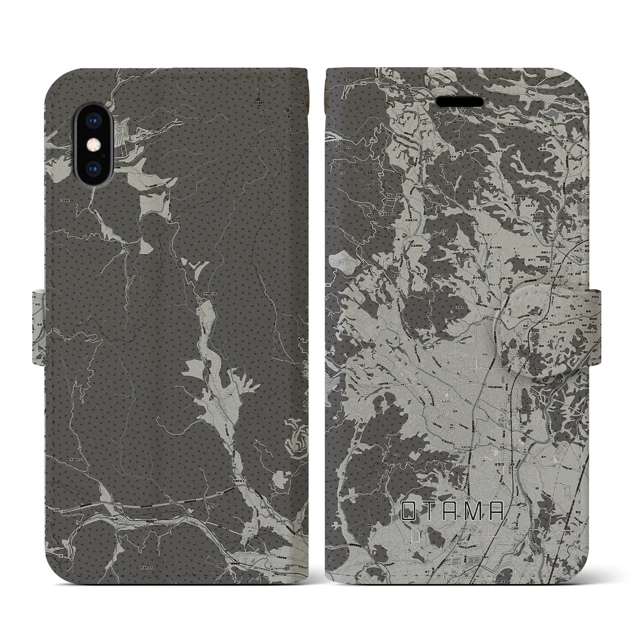 【大玉(福島県)】地図柄iPhoneケース(手帳タイプ)モノトーン・iPhone XS / X 用