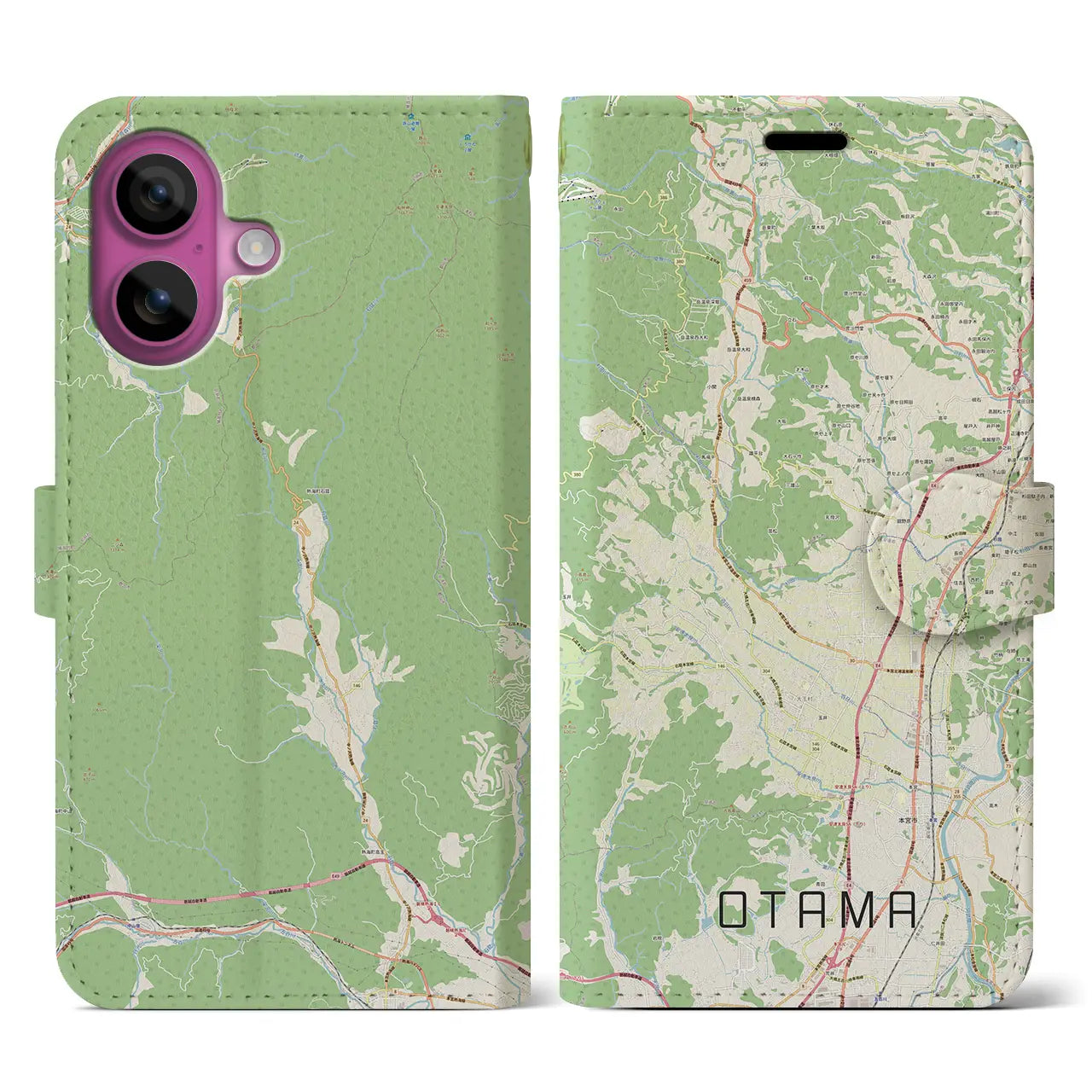 【大玉(福島県)】地図柄iPhoneケース(手帳タイプ)ナチュラル・iPhone 16 Pro 用