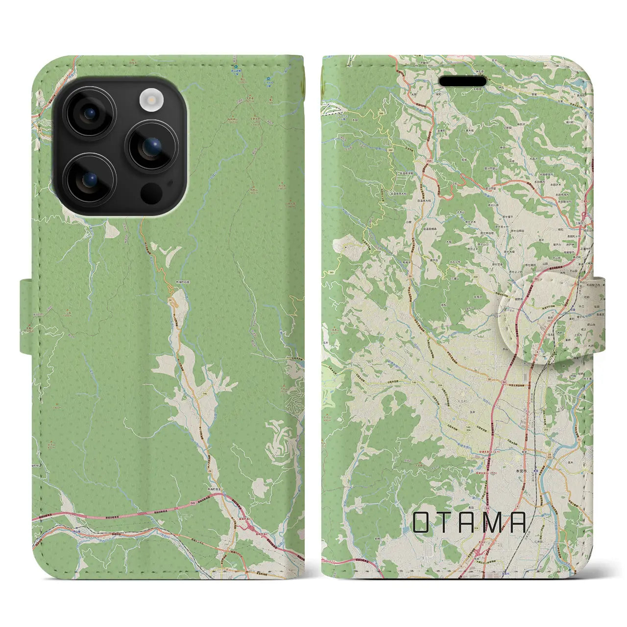 【大玉(福島県)】地図柄iPhoneケース(手帳タイプ)ナチュラル・iPhone 16 用