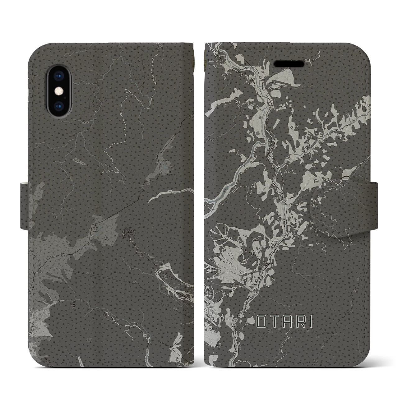 【小谷(長野県)】地図柄iPhoneケース(手帳タイプ)モノトーン・iPhone XS / X 用