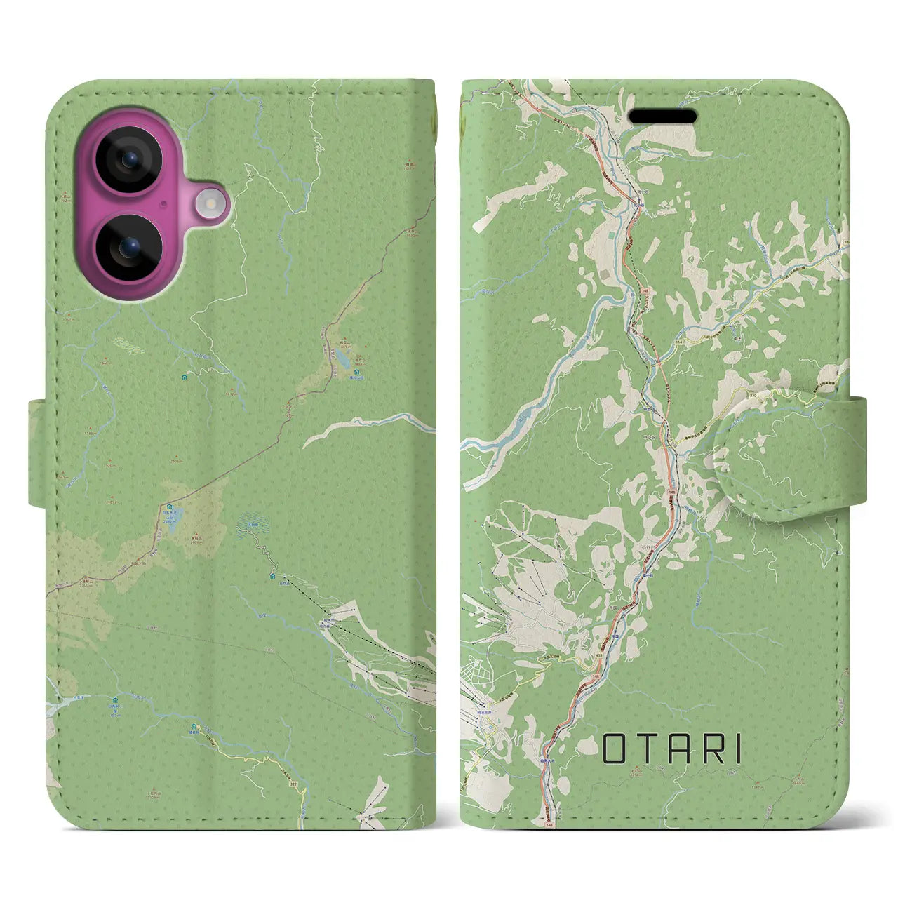 【小谷(長野県)】地図柄iPhoneケース(手帳タイプ)ナチュラル・iPhone 16 Pro 用