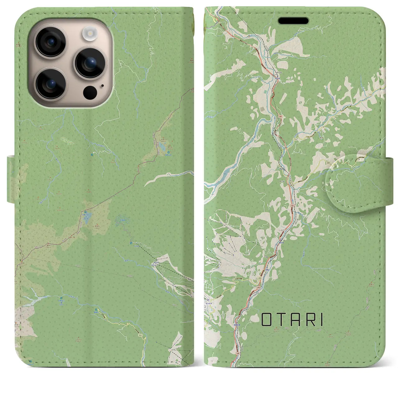 【小谷(長野県)】地図柄iPhoneケース(手帳タイプ)ナチュラル・iPhone 16 Plus 用
