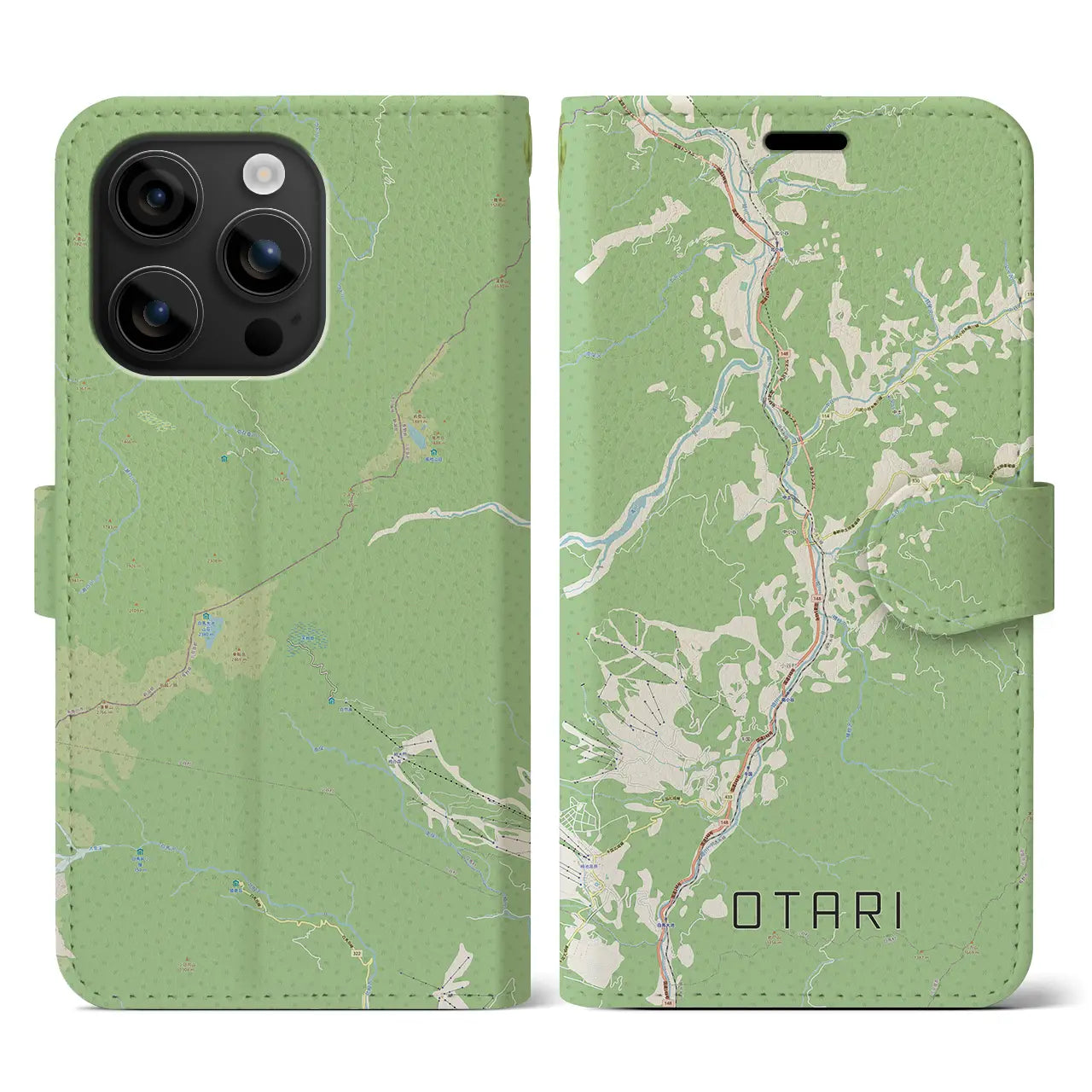 【小谷(長野県)】地図柄iPhoneケース(手帳タイプ)ナチュラル・iPhone 16 用