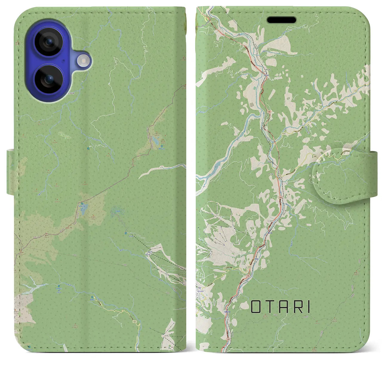 【小谷(長野県)】地図柄iPhoneケース(手帳タイプ)ナチュラル・iPhone 16 Pro Max 用