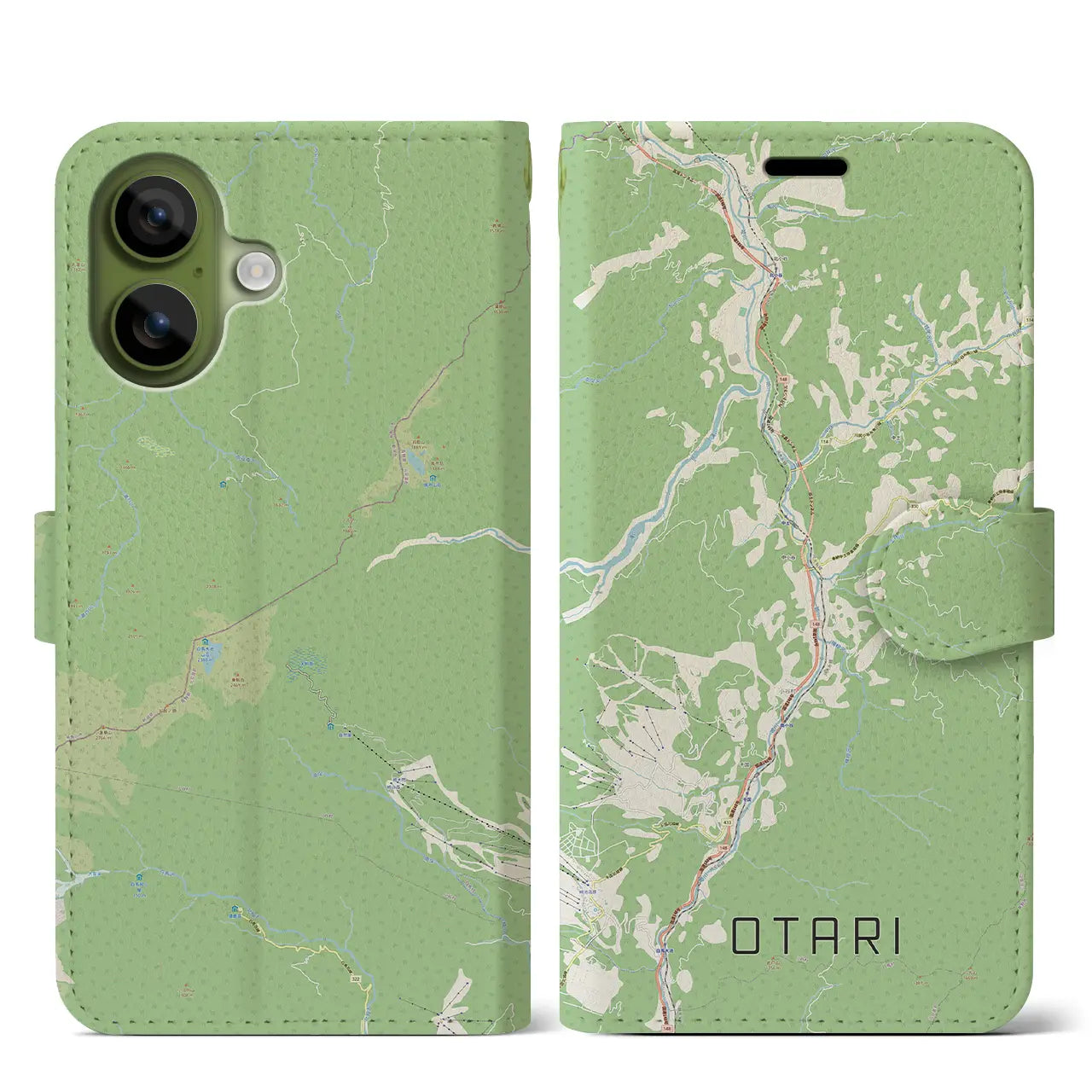 【小谷(長野県)】地図柄iPhoneケース(手帳タイプ)ナチュラル・iPhone 17 Pro Max 用