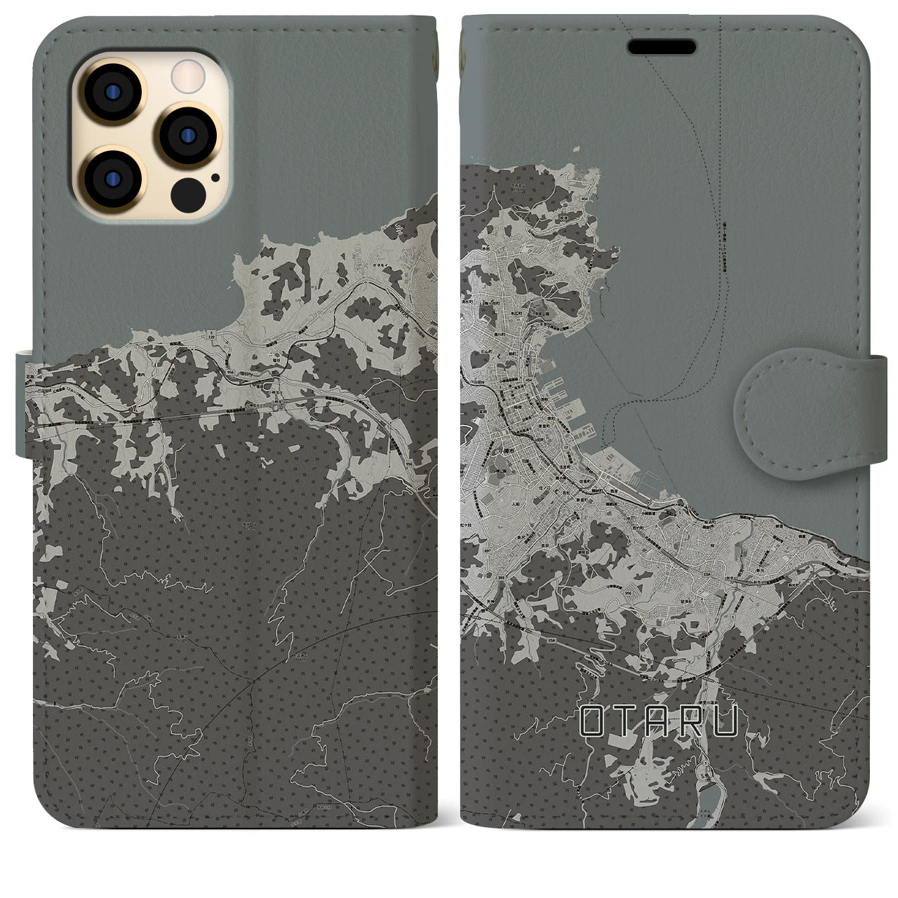 【小樽(北海道)】地図柄iPhoneケース(手帳タイプ)モノトーン・iPhone 12 Pro Max 用