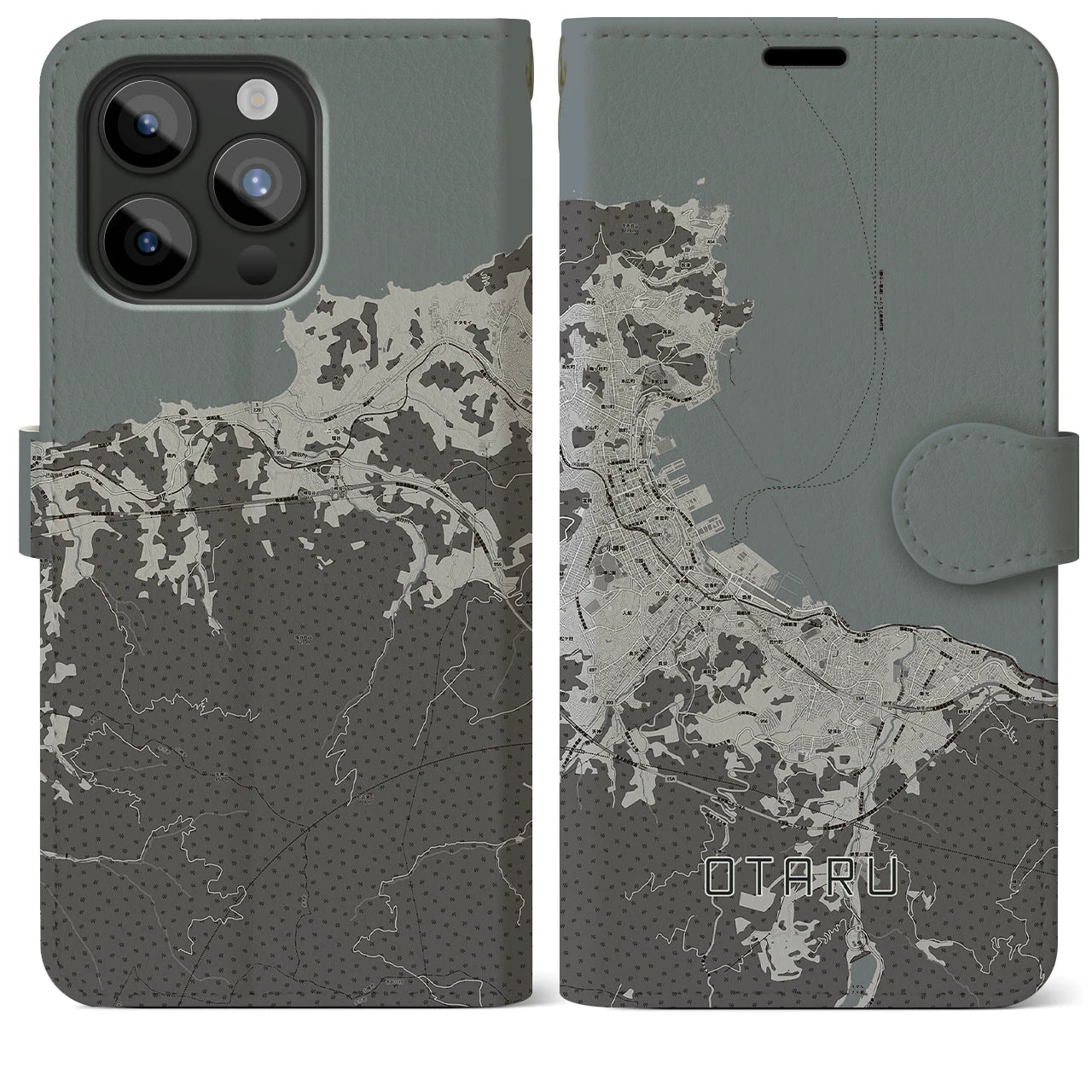 【小樽(北海道)】地図柄iPhoneケース(手帳タイプ)モノトーン・iPhone 15 Pro Max 用
