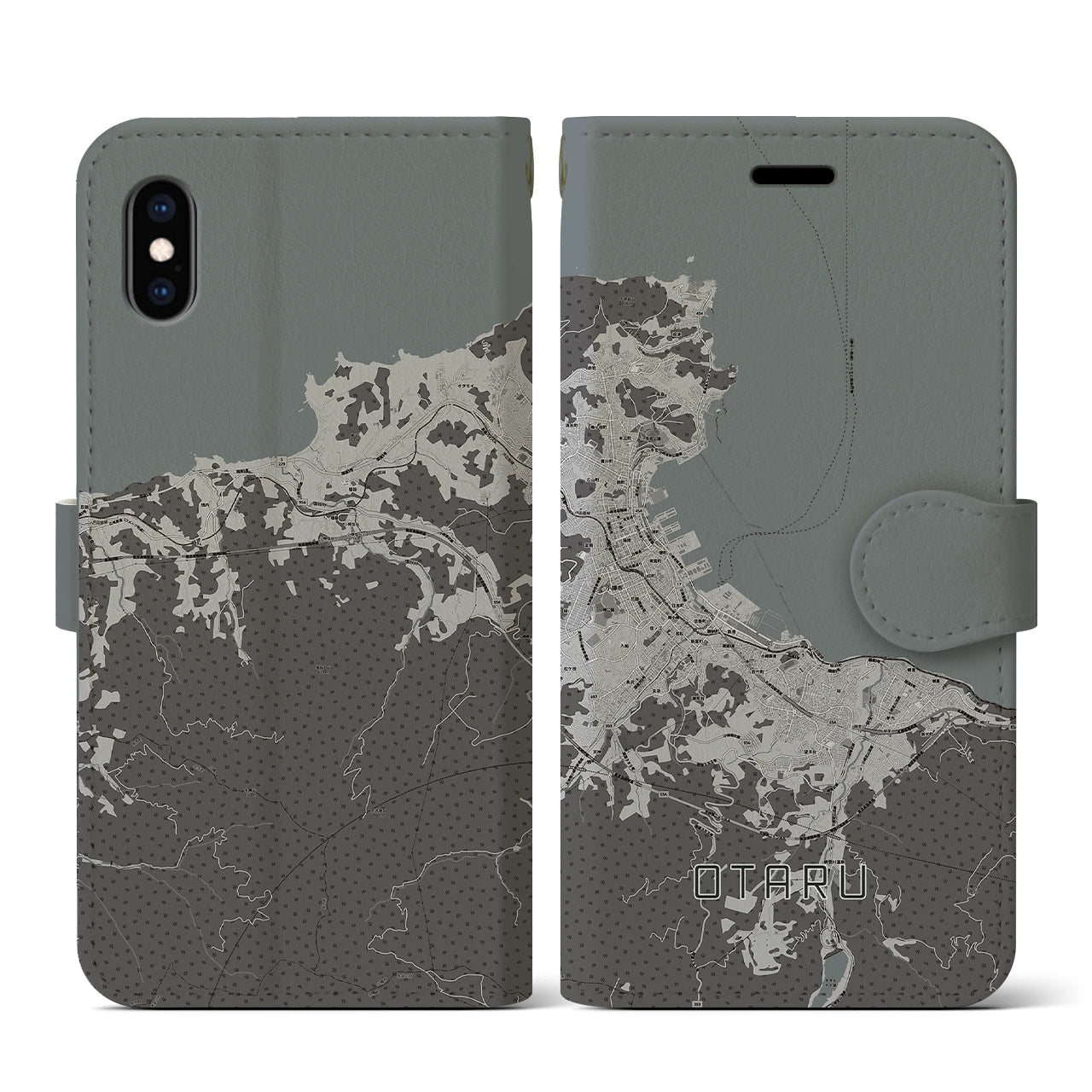 【小樽(北海道)】地図柄iPhoneケース(手帳タイプ)モノトーン・iPhone XS / X 用