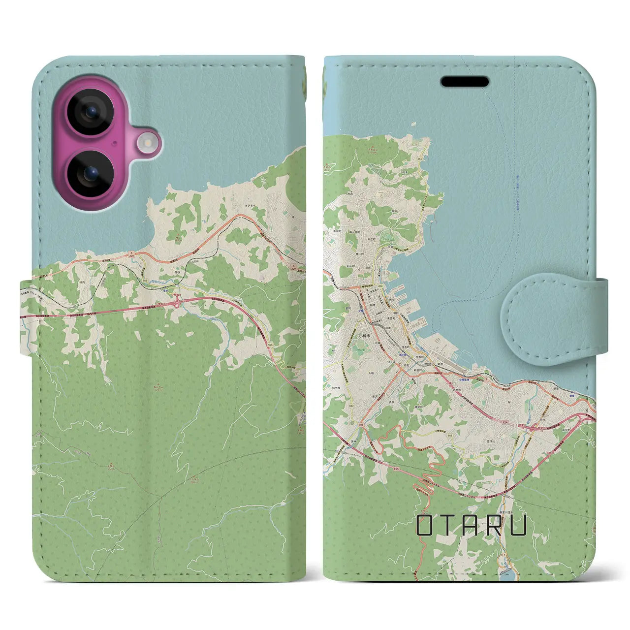 【小樽(北海道)】地図柄iPhoneケース(手帳タイプ)ナチュラル・iPhone 16 Pro 用