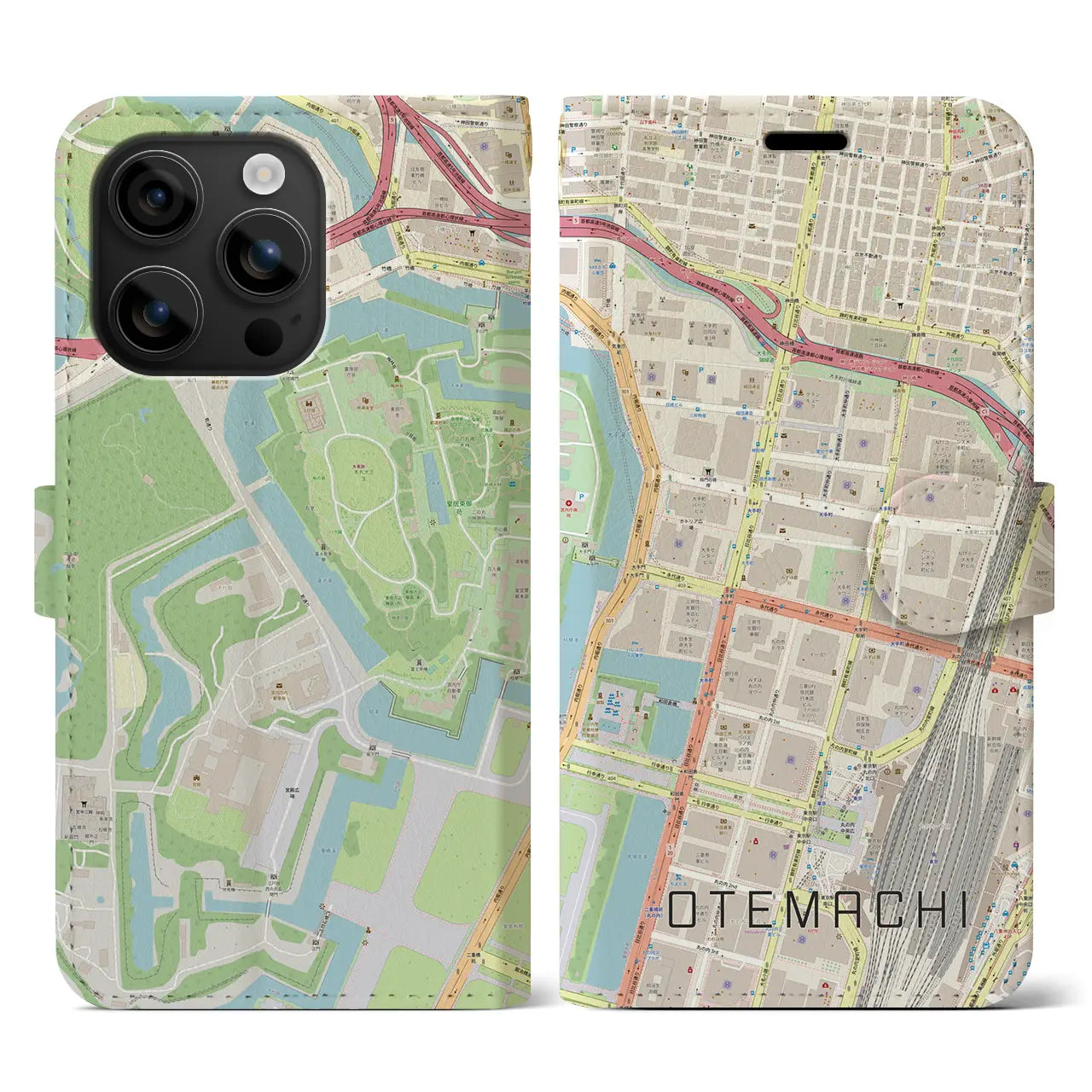【大手町(東京都)】地図柄iPhoneケース(手帳タイプ)ナチュラル・iPhone 16 用